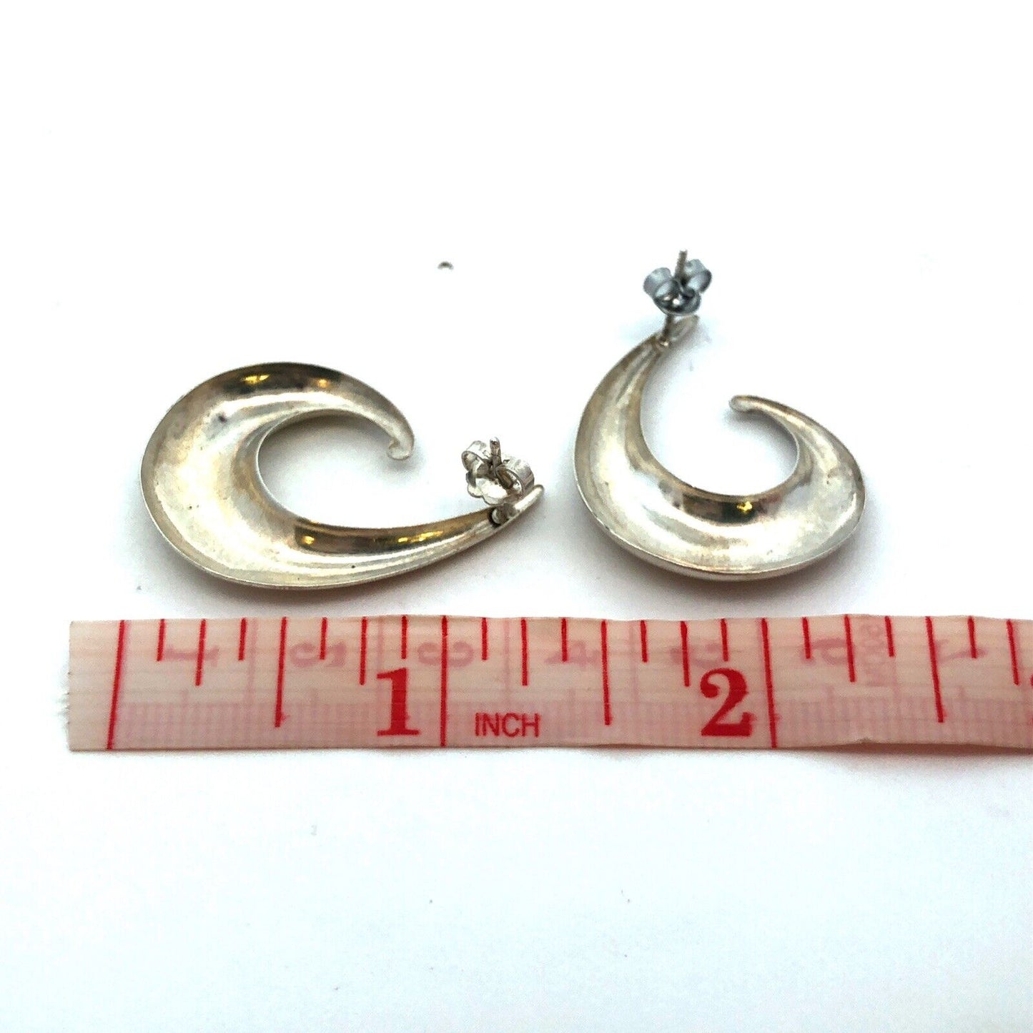 Estate 925 Sterling Silver 3D Modernist Wave Hook Statement Stud Earrings