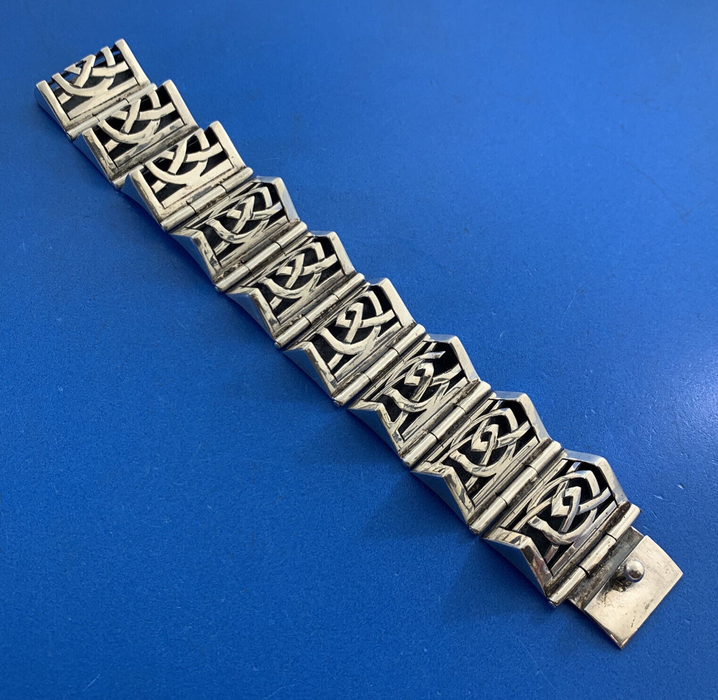 Mid-Century Taxco 925 Sterling Silver Modernist Accordion Style Cuff Bracelet