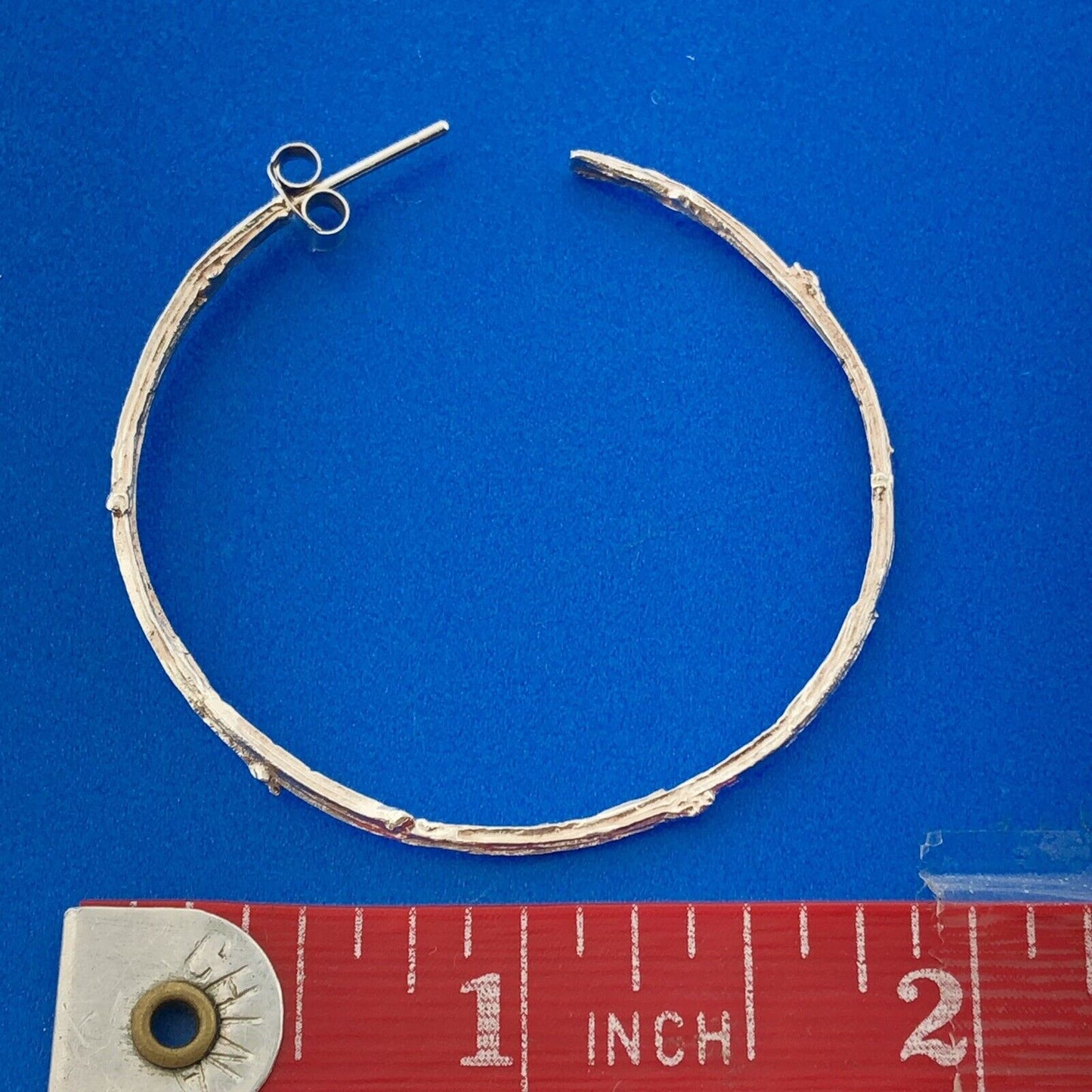 Sterling Silver 925 Bamboo Twig Nodule Textured Statement Hoop Earrings