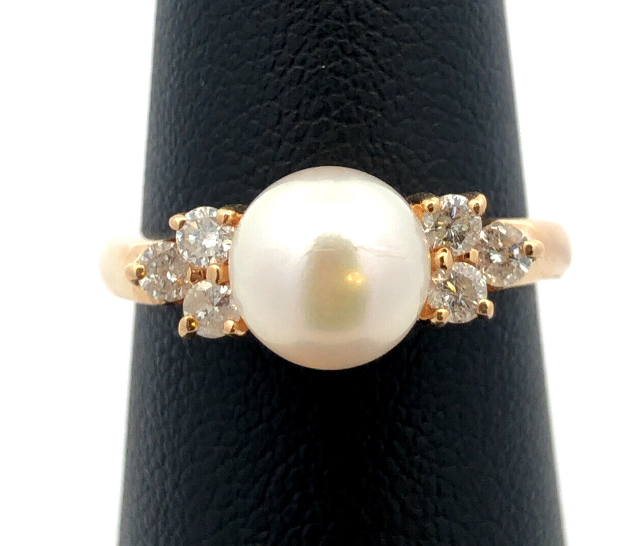 Designer 14K Yellow Gold Pearl Solitaire Round Diamond Accent Cocktail Ring