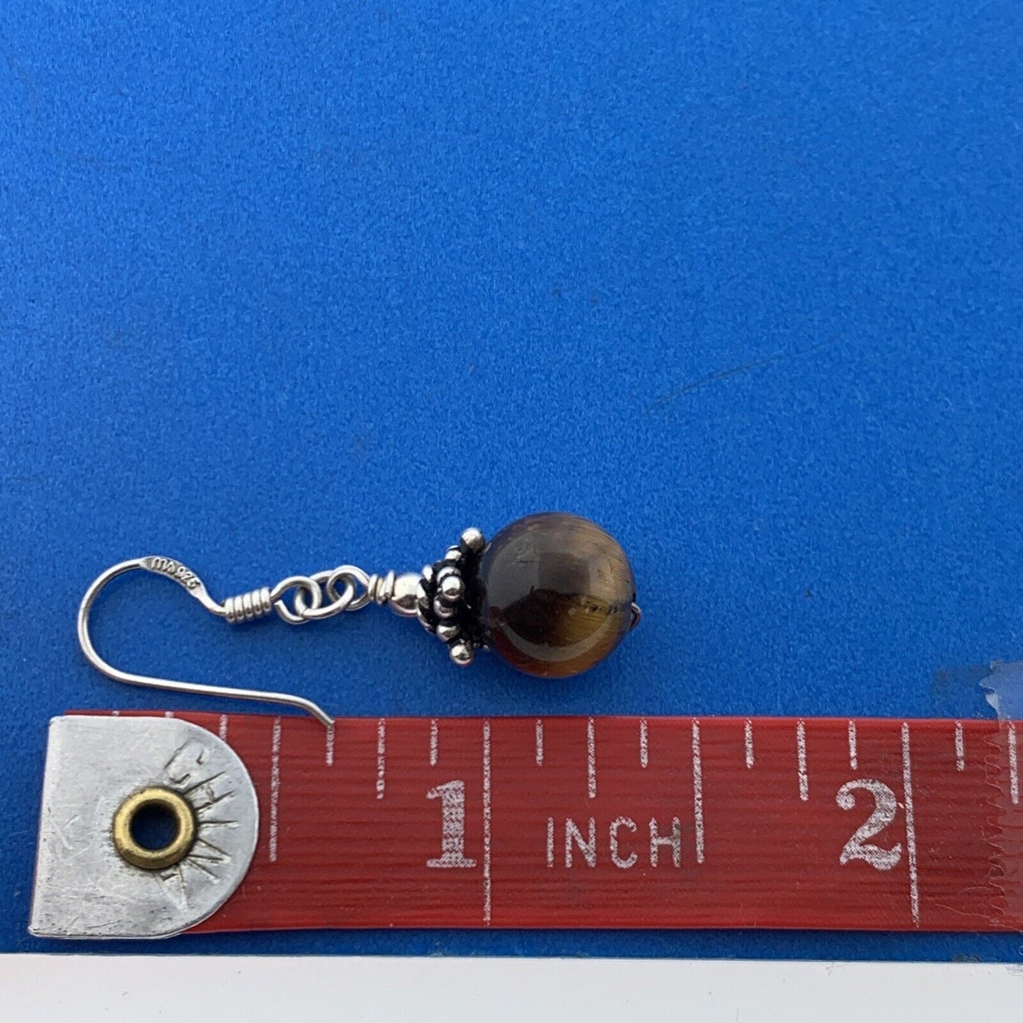 Designer 925 Sterling Silver Tiger's Eye Bead Ball Drop Dangle Hook Earrings