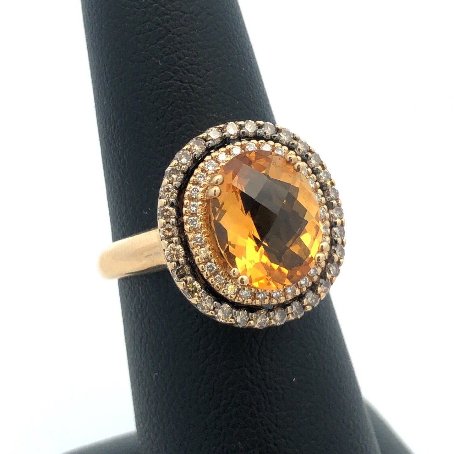 LeVian 14K Yellow Gold Oval Citrine Champagne Diamond Halo Cocktail Ring