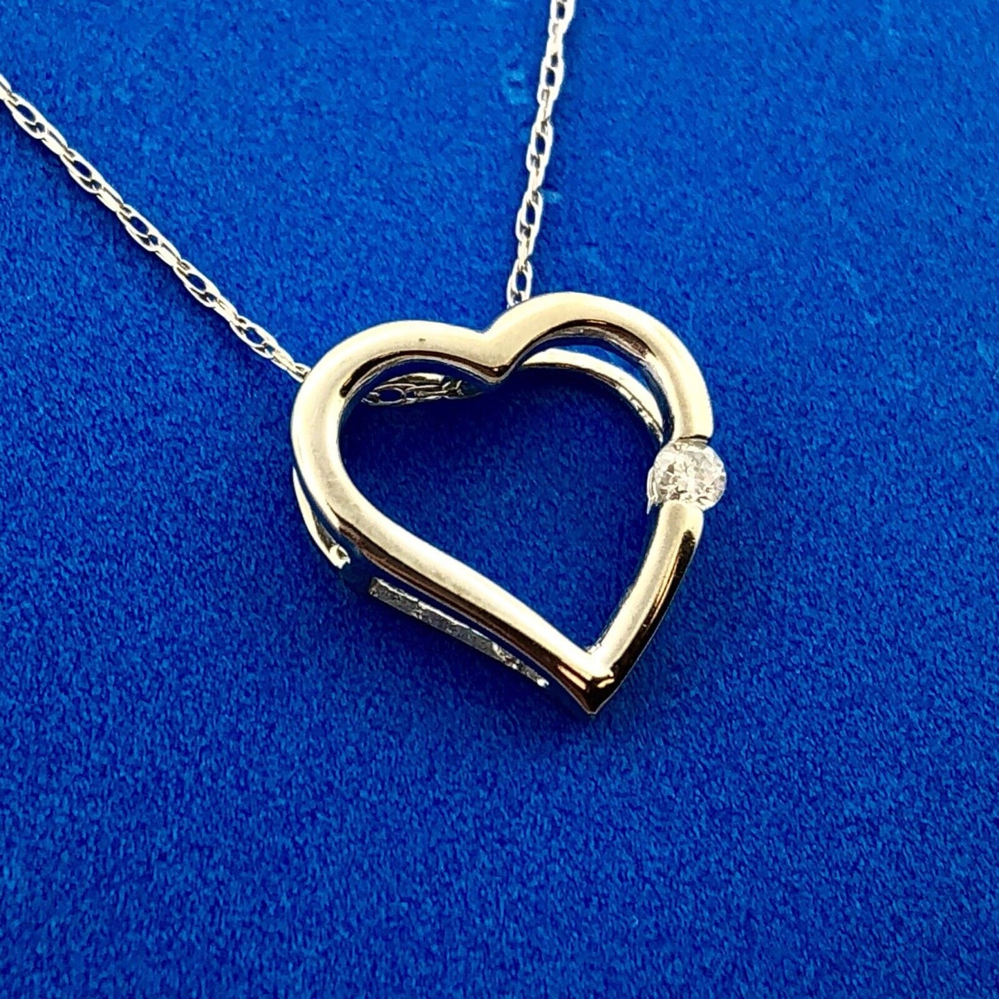 10K White Gold Diamond JCM Pendant 14K White Gold Chain Sweetheart Necklace