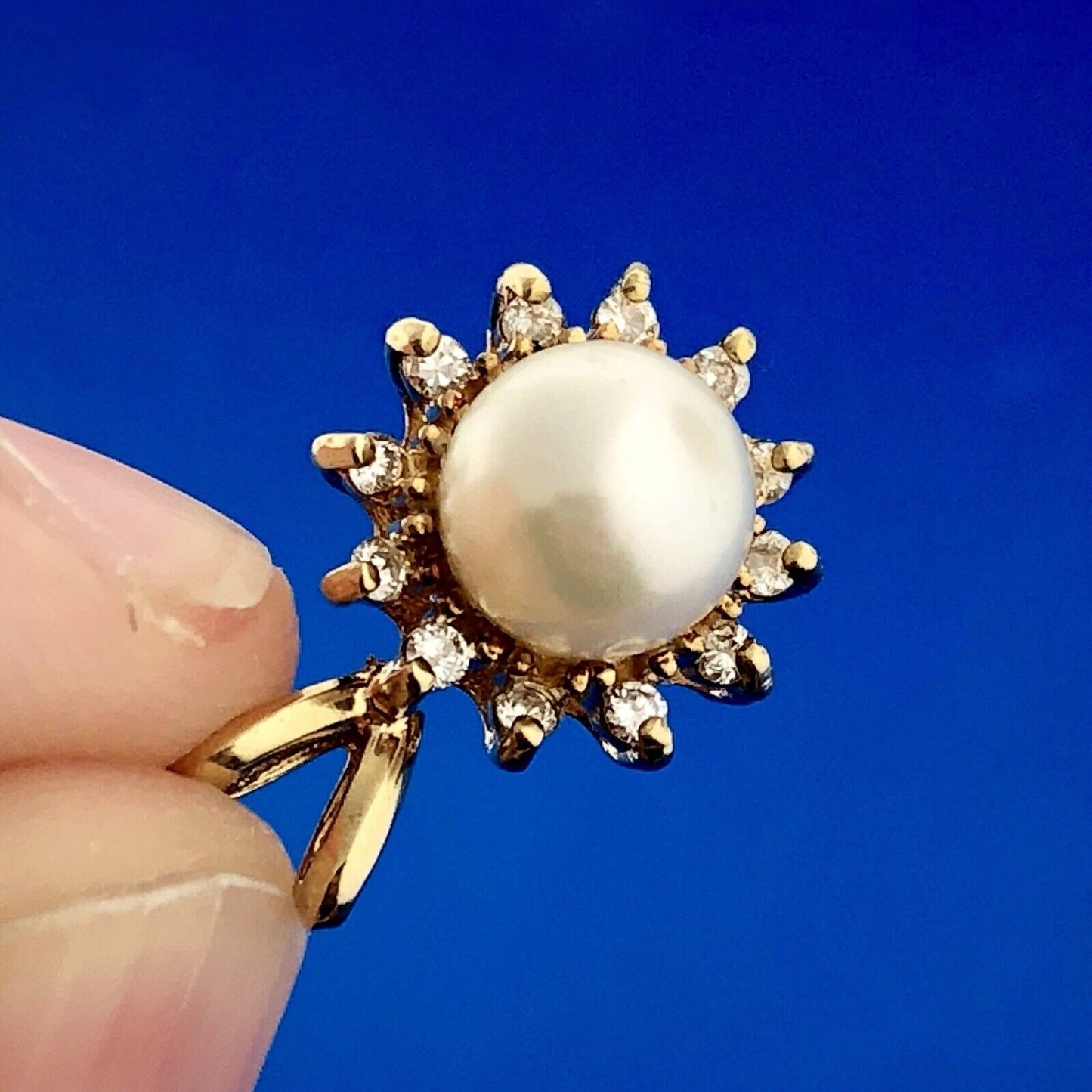 Designer 14K Yellow Gold Genuine Solitaire Pearl Diamond Wedding Bridal Pendant