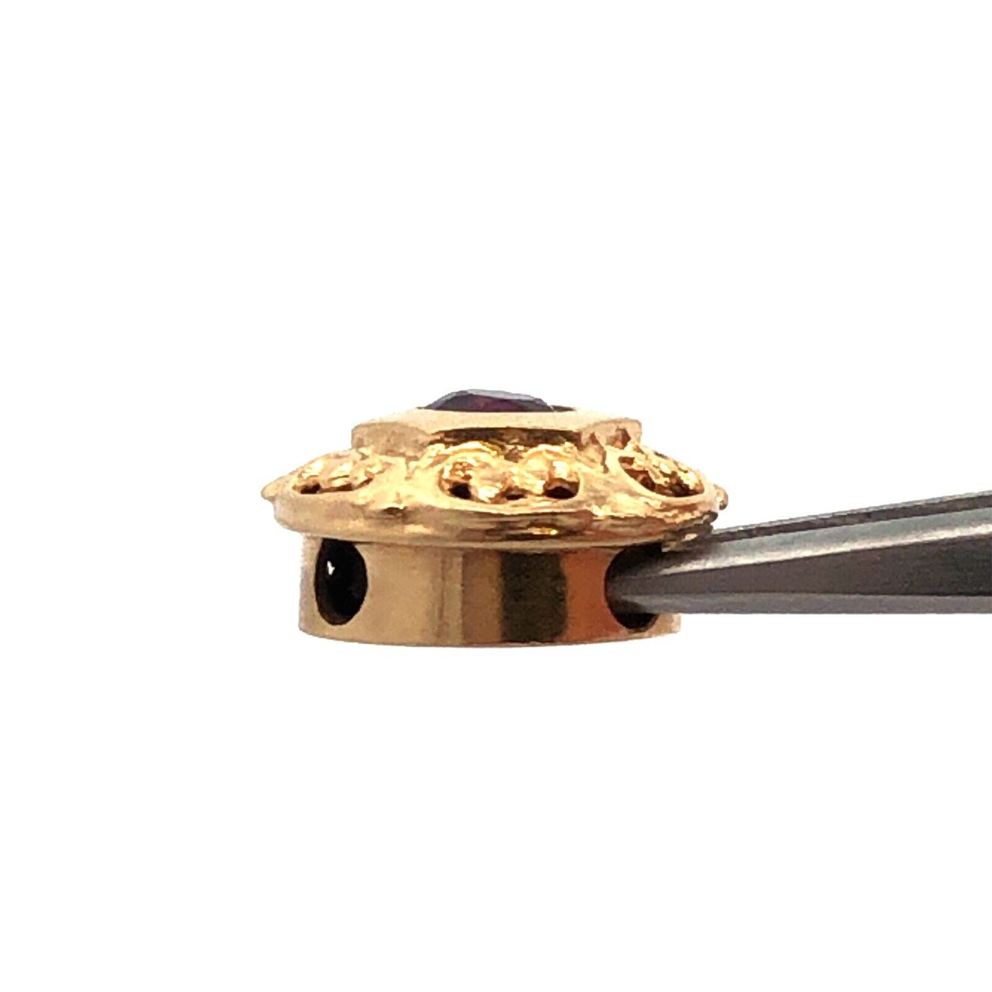 Designer 14K Yellow Gold Round Amethyst Floral Scroll Slide Bracelet Charm