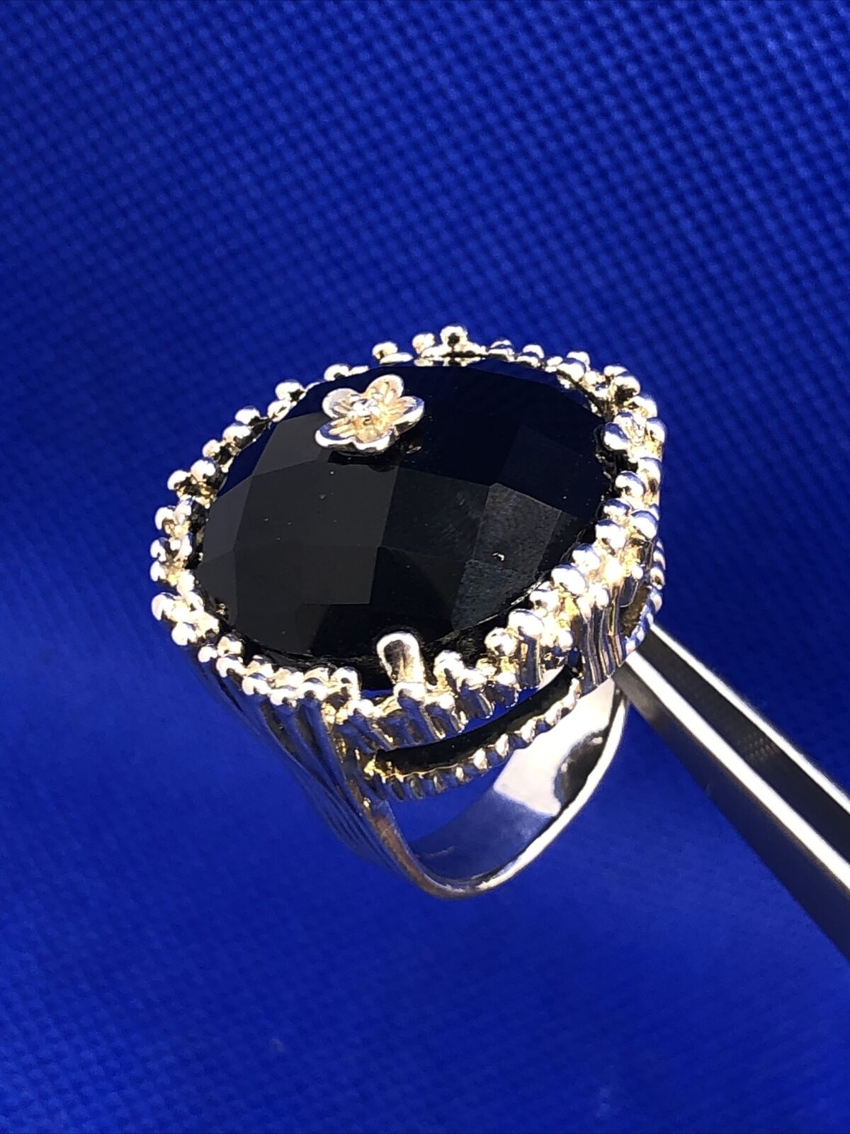 Designer Black Onyx 925 Sterling Silver Diamond Accent Dome Statement