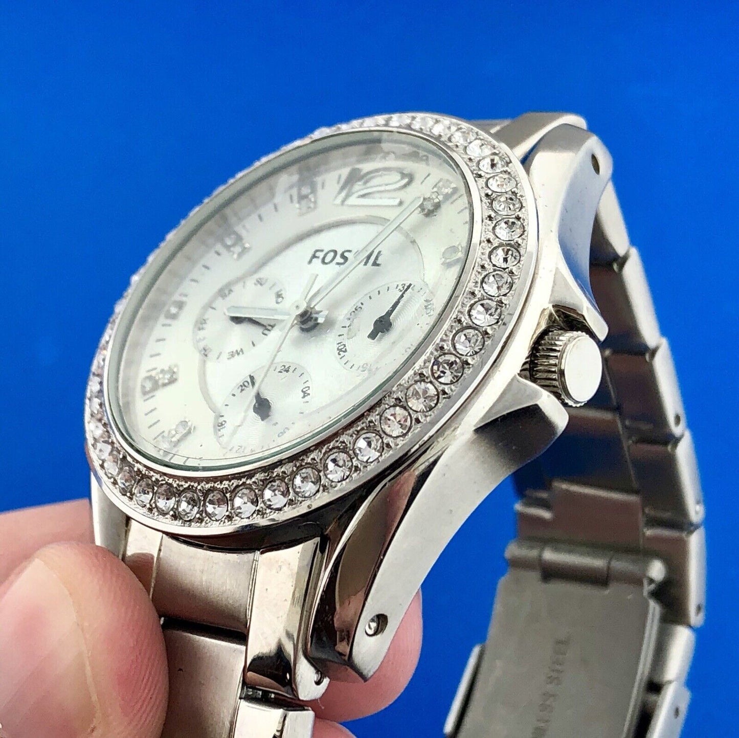 Fossil Ladies Riley Multi Functional ES3202 Chronograph CZ Stainless Steel Watch