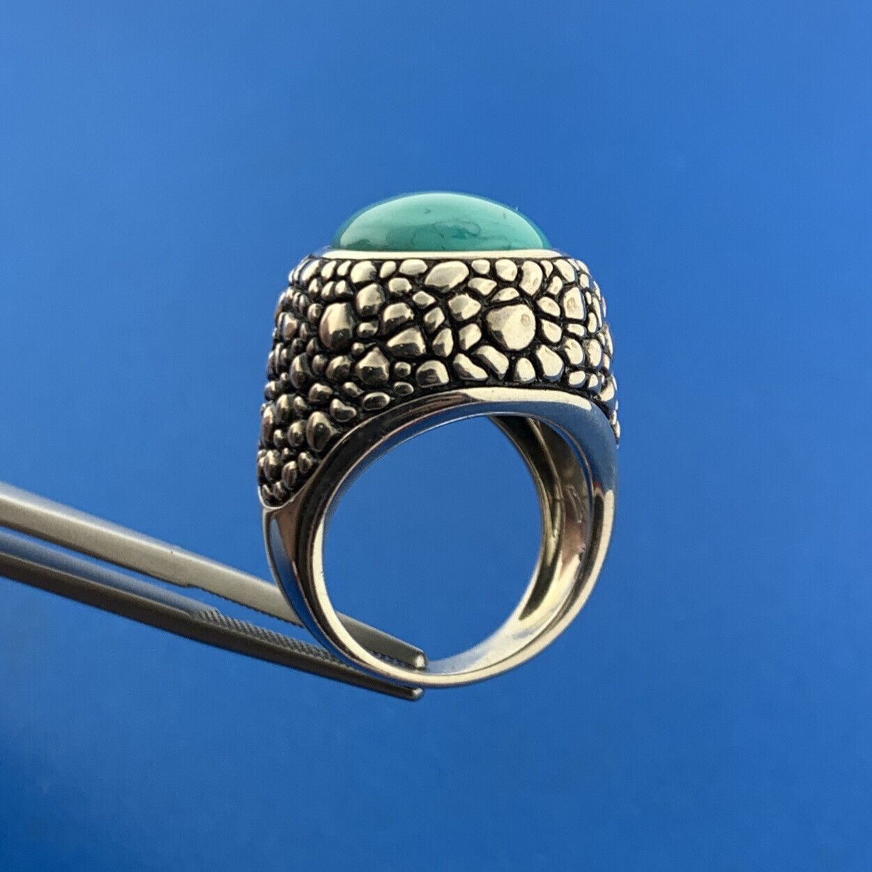Whitney Kelly 925 Sterling Silver Oval Turquoise Pebbled Statement Dome Ring