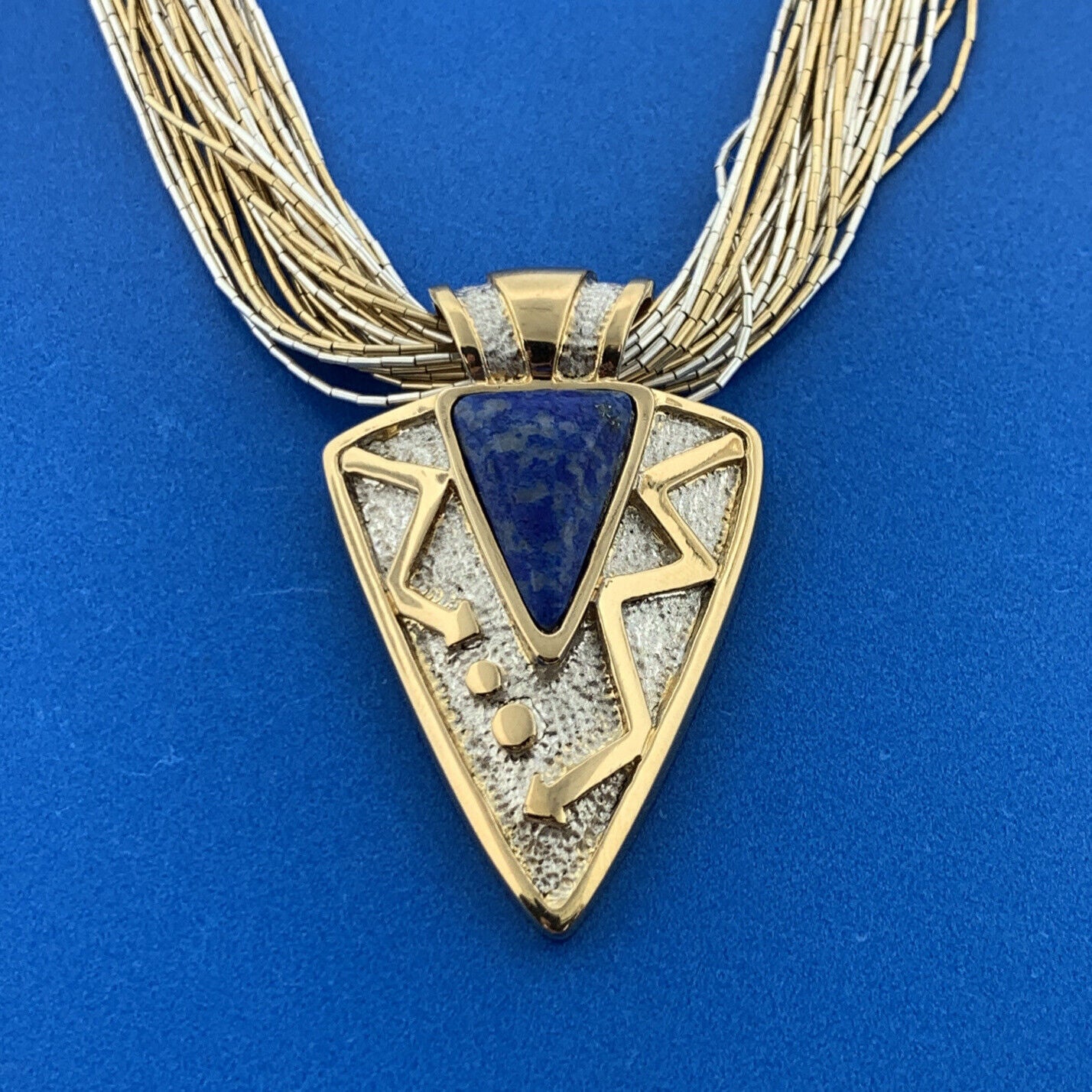 Designer Two Toned Sterling Liquid Silver 925 Lapis Arrowhead 30" Necklace