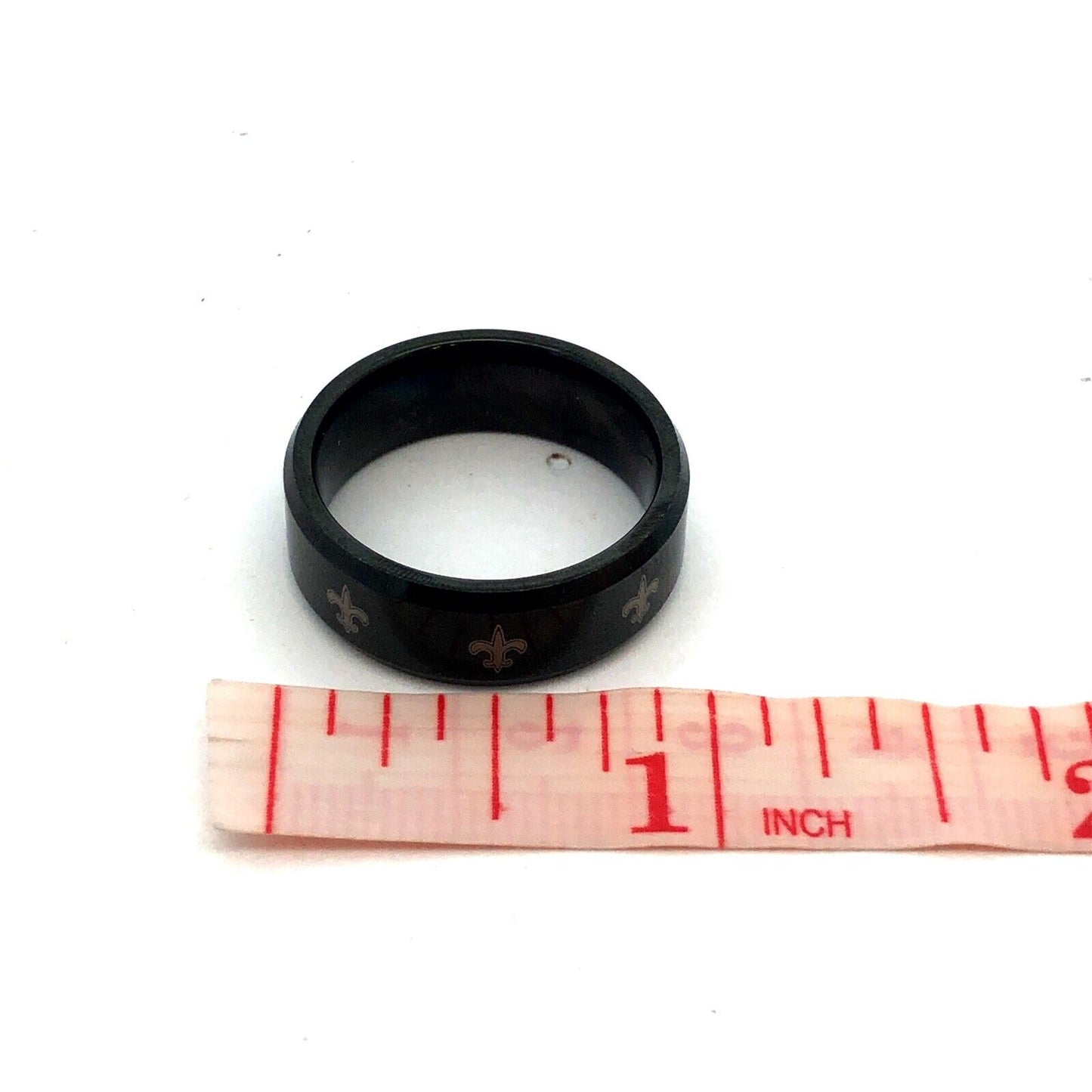 Unisex Black Tungsten Carbide Gold Fluer De Lis Size 10 Statement Wedding Band