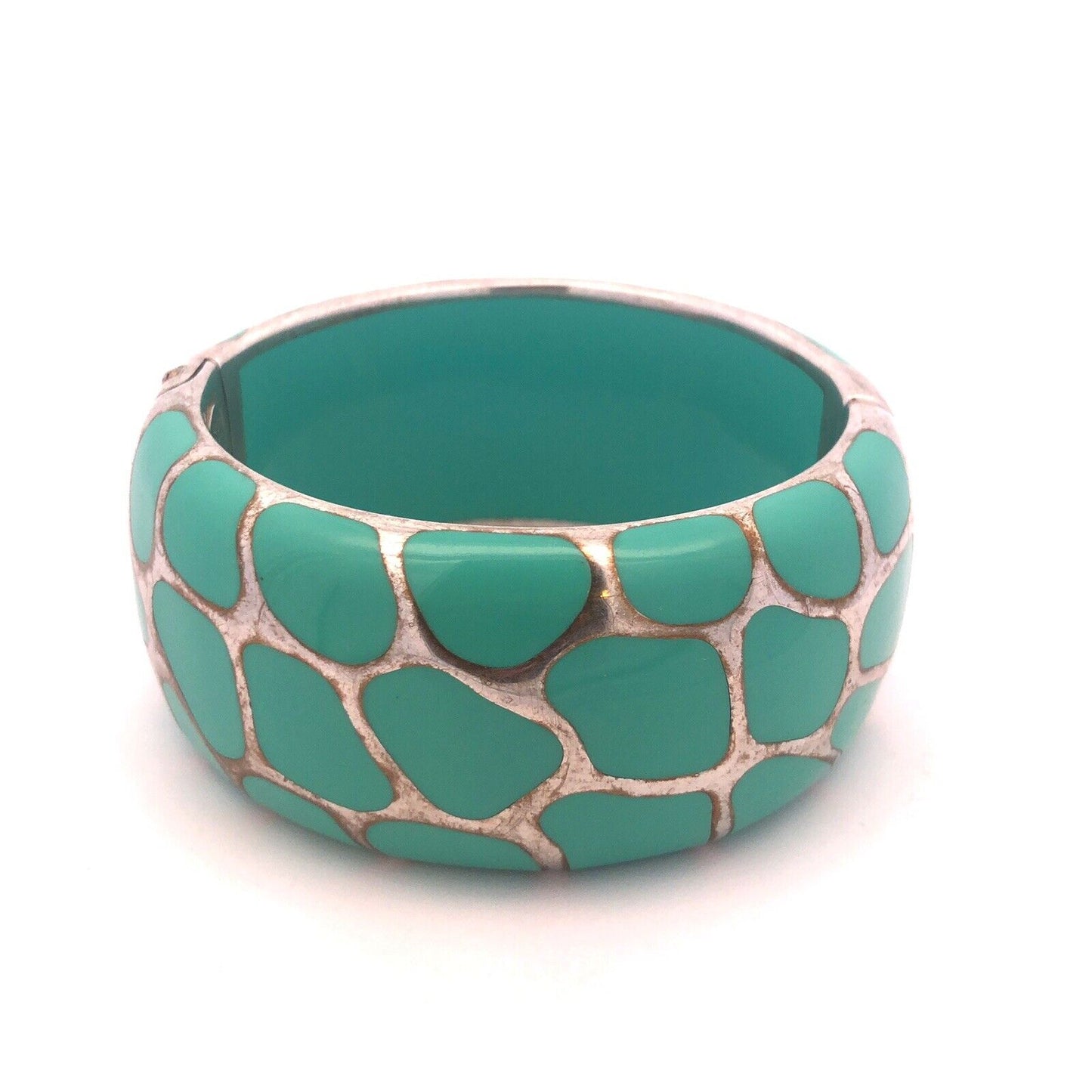 Vintage Angelique De Paris Sterling Silver Turquoise Resin Hinged Cuff Bracelet