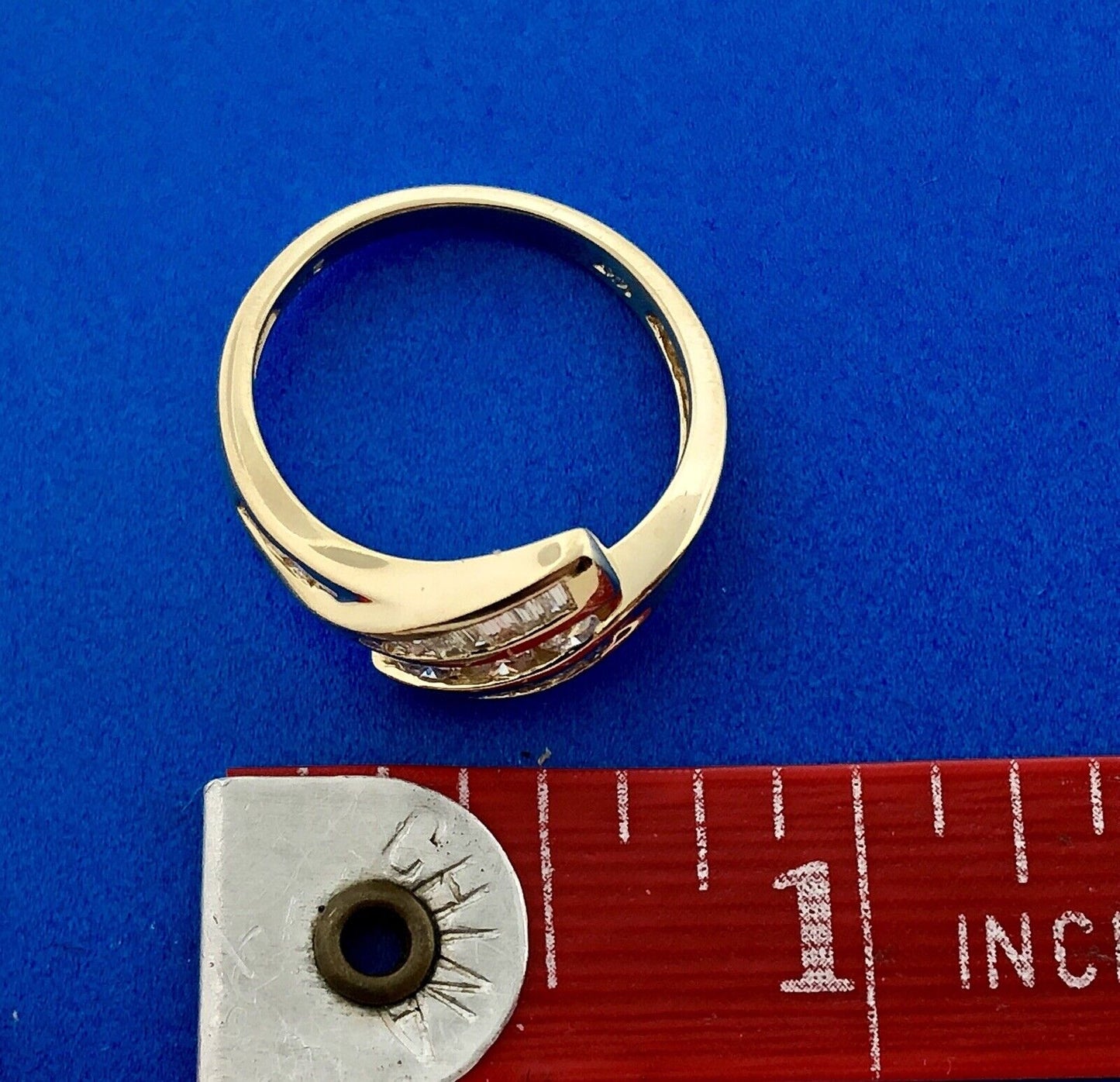 Retro Modernist 14K Yellow Gold Diamond Trio Accented Bypass Anniversary Ring