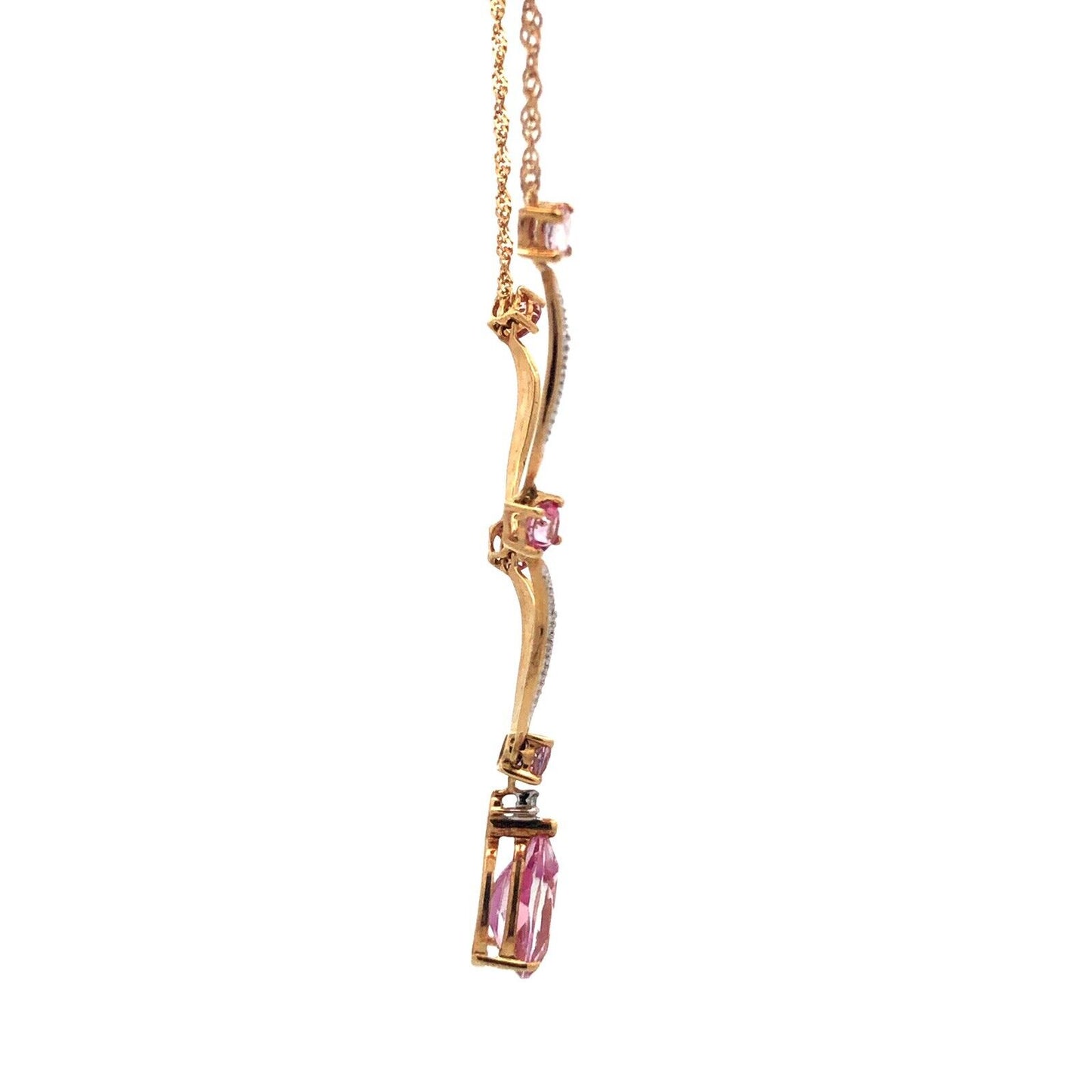 Designer AJ 14K Yellow White Gold Pink Sapphire Solitaire Diamond Necklace