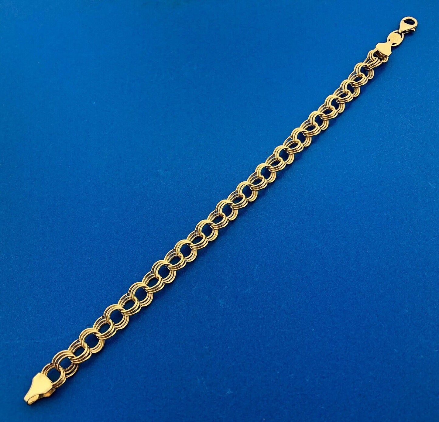 Gorgeous 14k Yellow Gold Triple Circle Link Lobster Claw Clasp 7.25" Bracelet