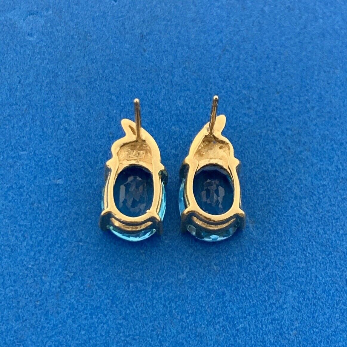 14K Yellow Gold Oval Blue Topaz December Anniversary Stud Earrings