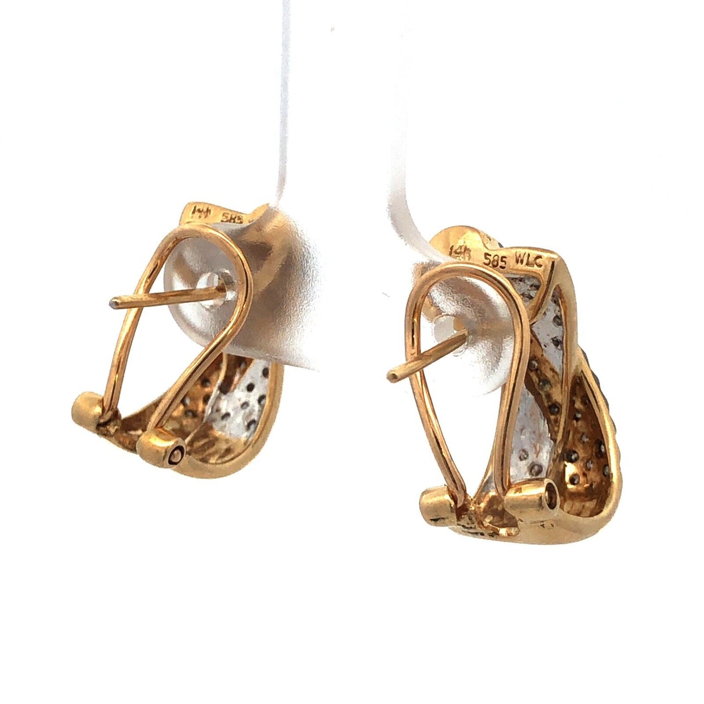 Designer 14K Yellow Gold Diamond Chocolate Vanilla Crossover Half Hoop Earrings