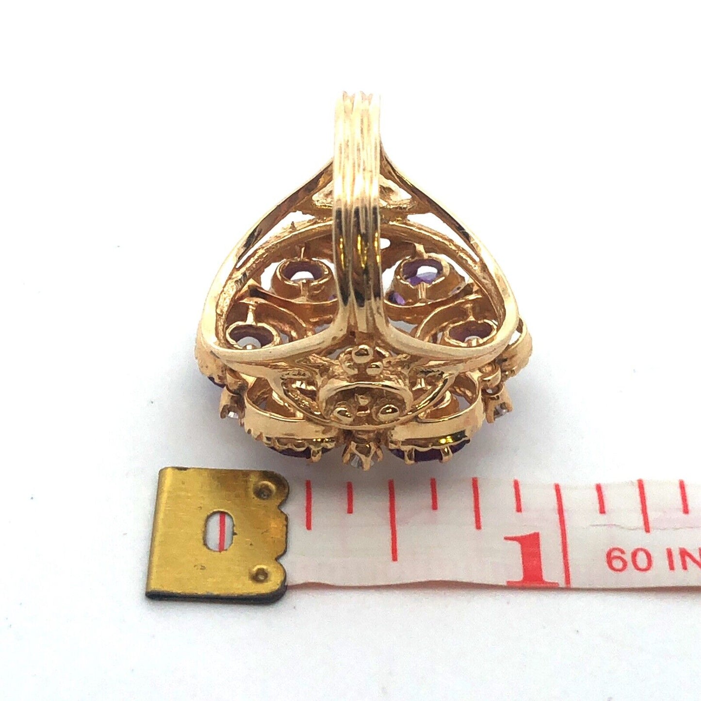 Vintage 14K Yellow Gold Amethyst Diamond Statement Anniversary Cocktail Ring