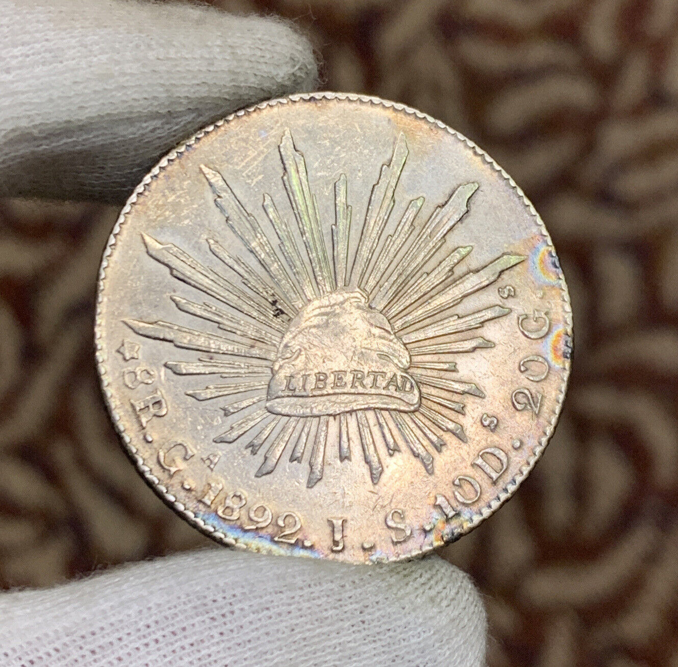 1892 Ga Guadalajara 8 Reales J.S. .903 Silver Mexico Better Date Coin
