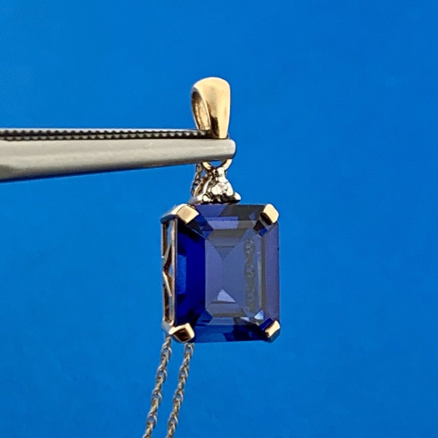 Designer LGL 10K Yellow Gold Rectangle Sapphire Diamond Accented Necklace