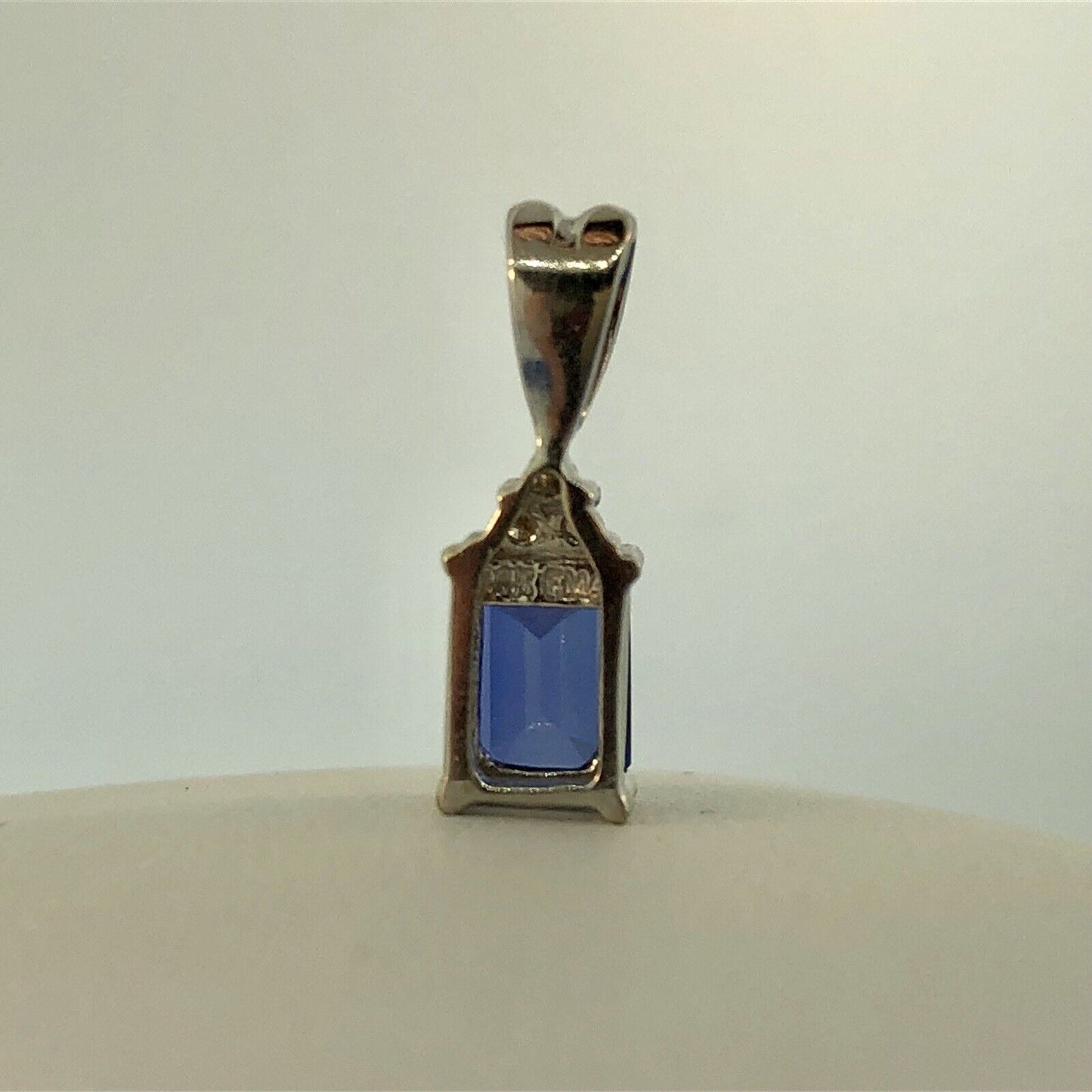 Designer 14K White Gold Sapphire Diamond September Sweetheart Occasion Pendant