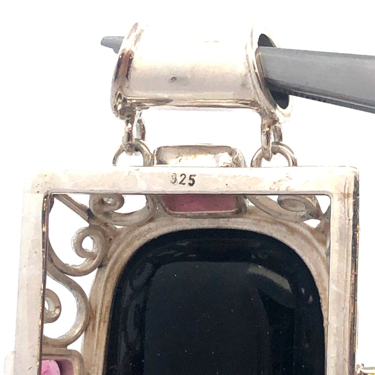 Estate 925 Sterling Silver Rectangle Blue Sandstone Amethyst Statement Pendant