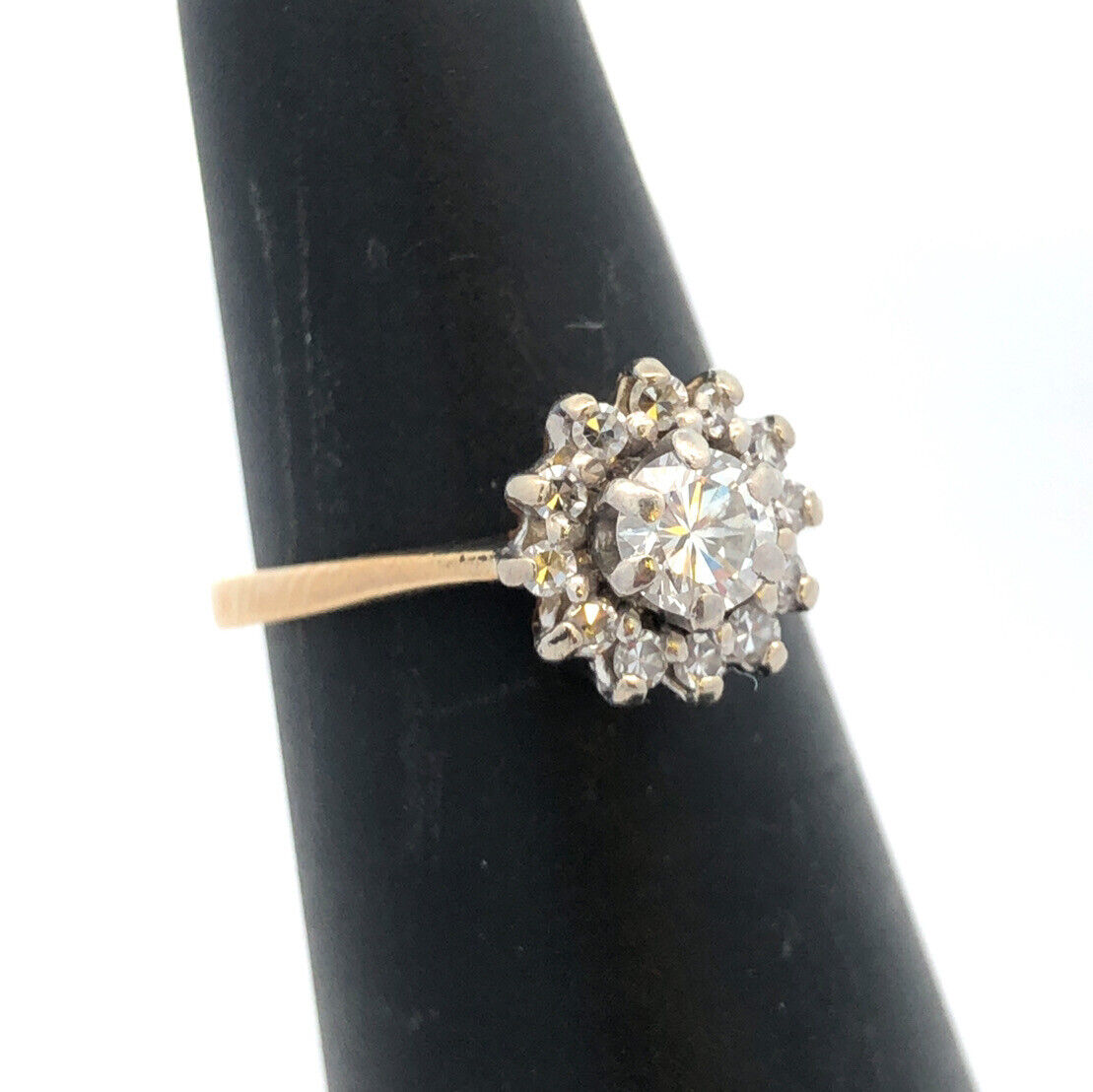 Designer 14K Yellow Gold Round Diamond Halo Engagement Anniversary Ring