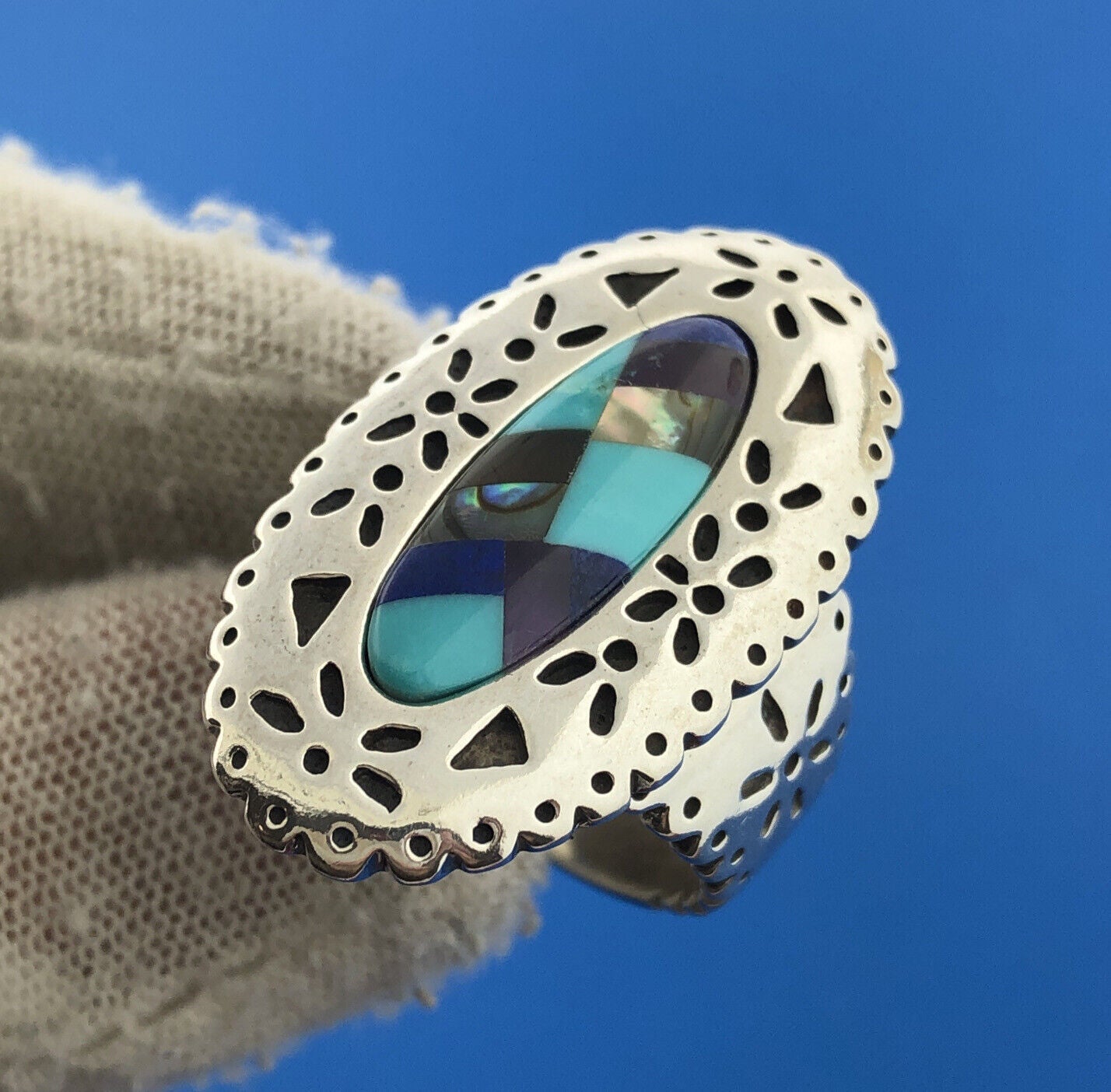 Carolyn Pollack Relios Southwestern Mosaic Stone Inlay Sterling Silver 925 Ring