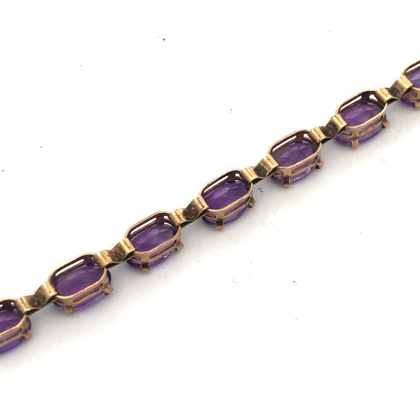Vintage 10K Oval Amethyst Panel Bar Link February Anniversary Tennis Bracelet