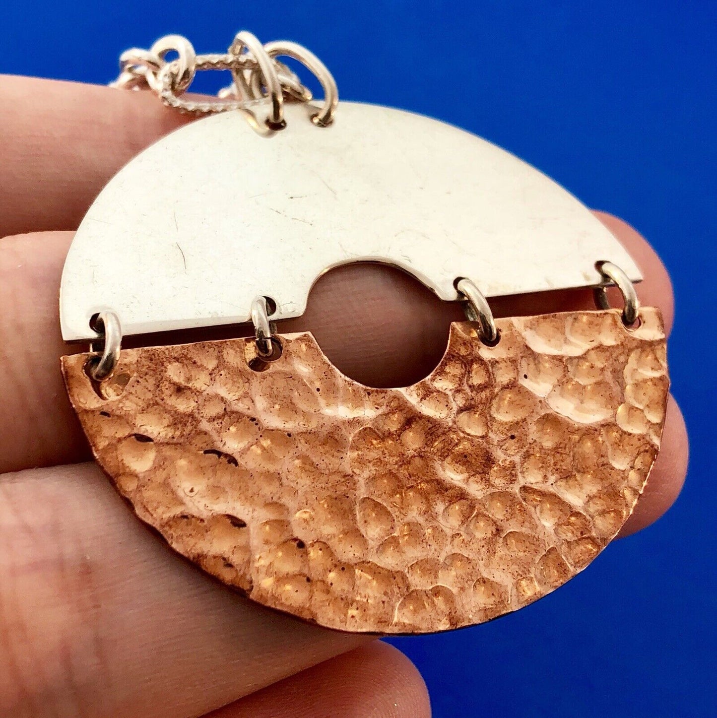 Vintage MWS Mexico Sterling Silver Two Tone Disc Modernist Statement Necklace