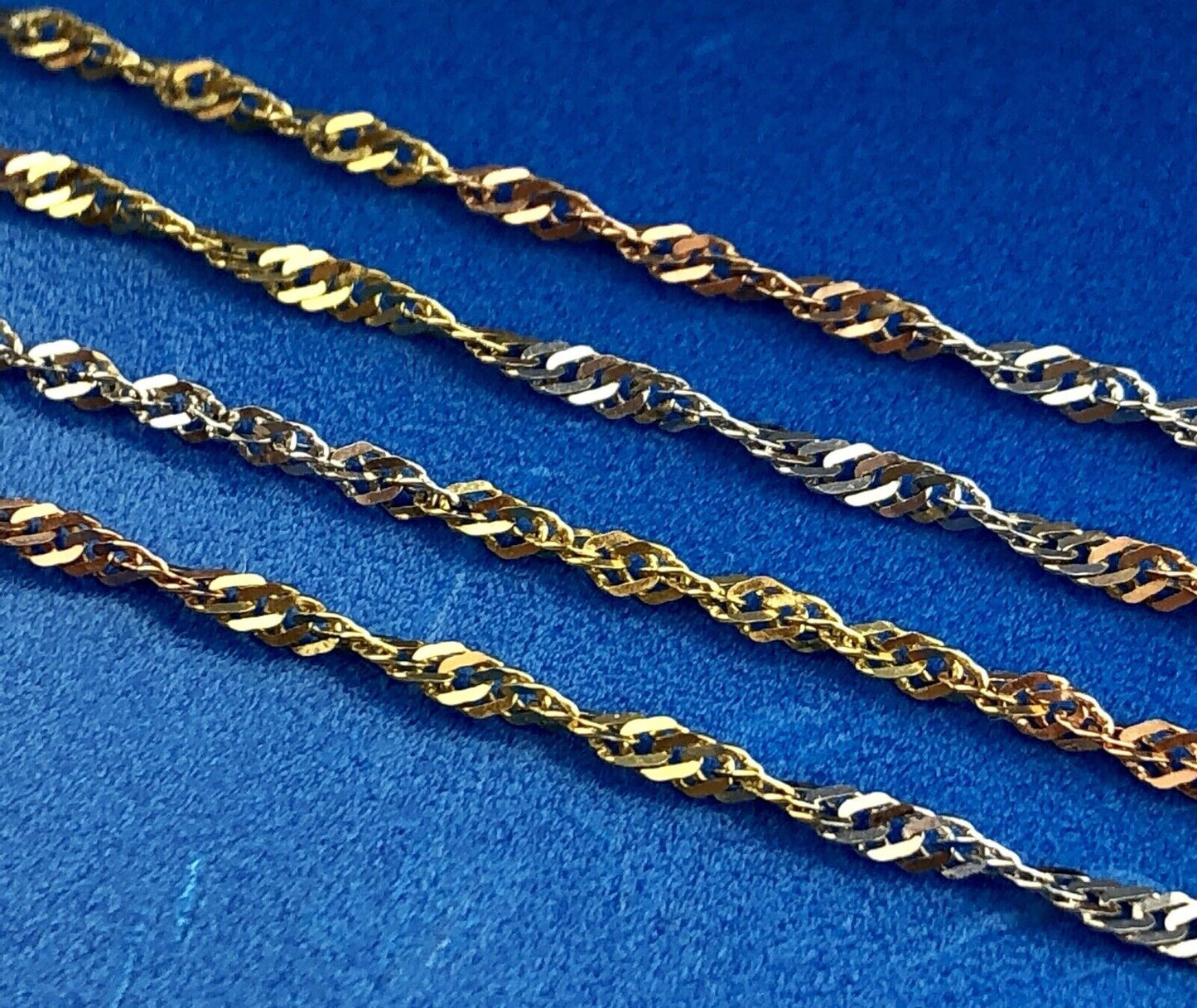 Retro 14K Yellow White Rose Gold Tri-Colored Diamond Cut Twisted Chain Necklace