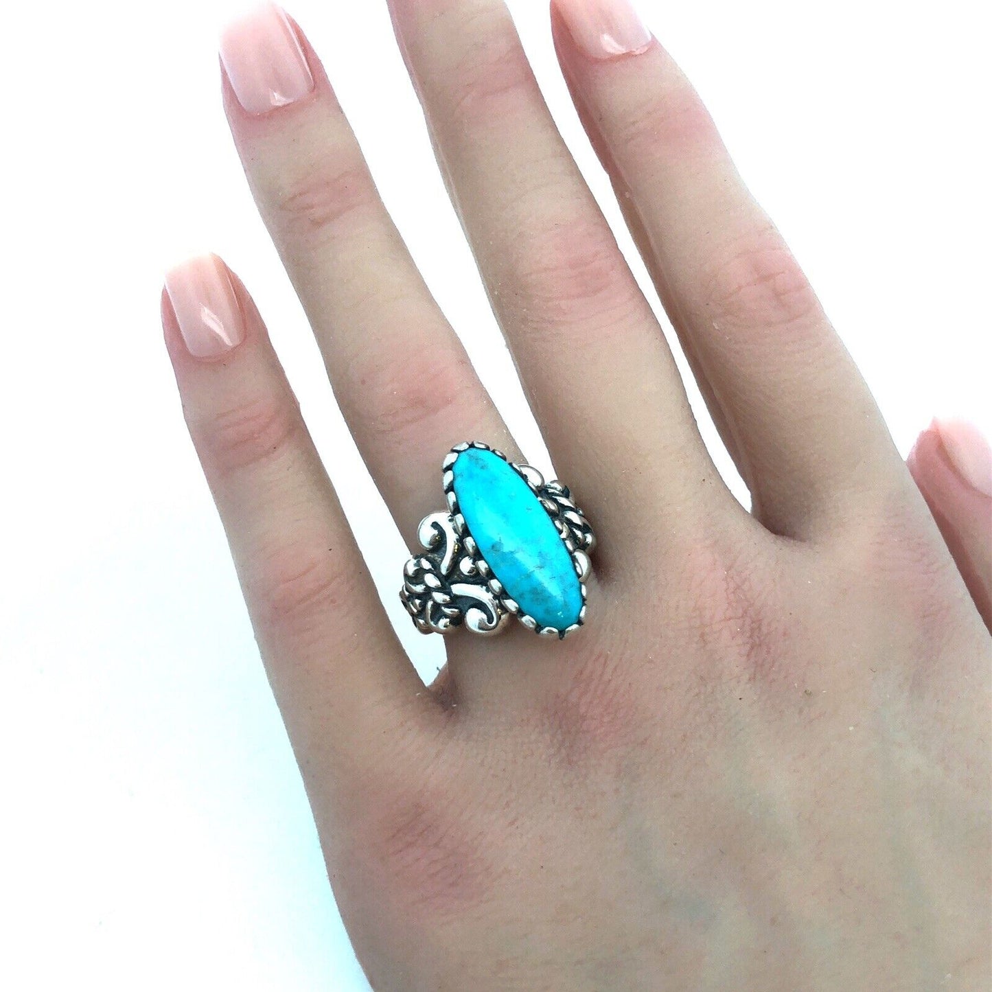 Native American Carolyn Pollack Anglo 925 Sterling Silver Oval Turquoise Ring