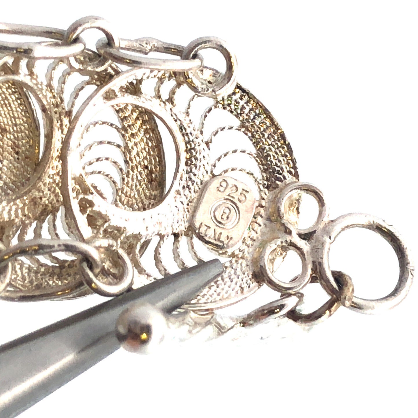 Designer 925 Sterling Silver Round Disc Panel Filigree Detail Toggle Bracelet