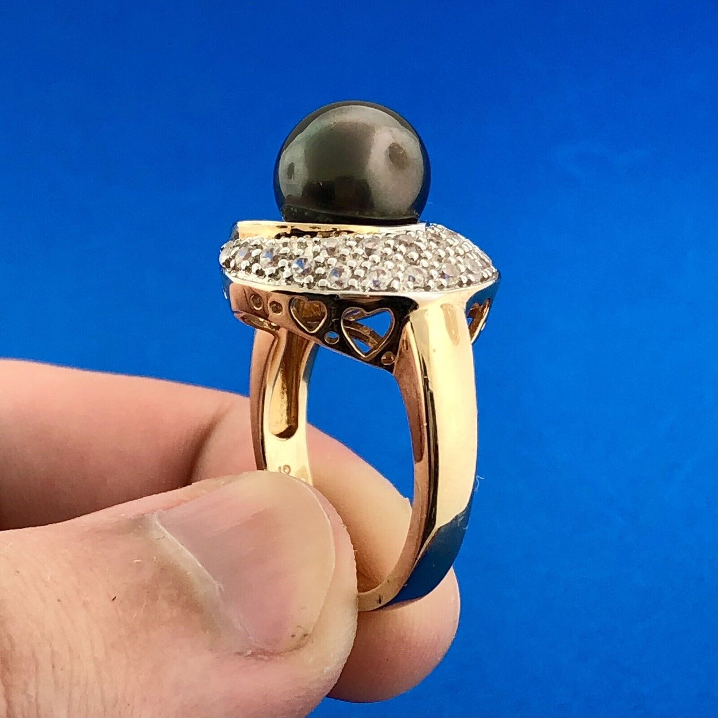 Designer 925 Sterling Silver Two Tone Pearl Solitaire White Topaz Accent Ring