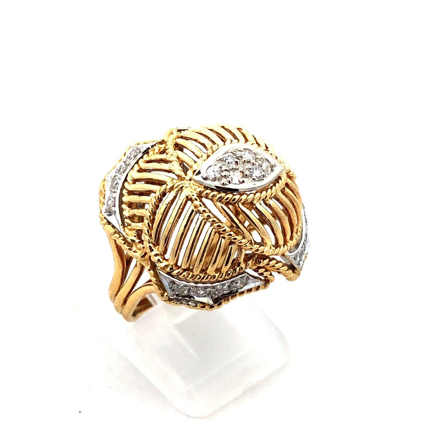 Vintage 10K Yellow Gold White Topaz Dome Cocktail Statement Ring