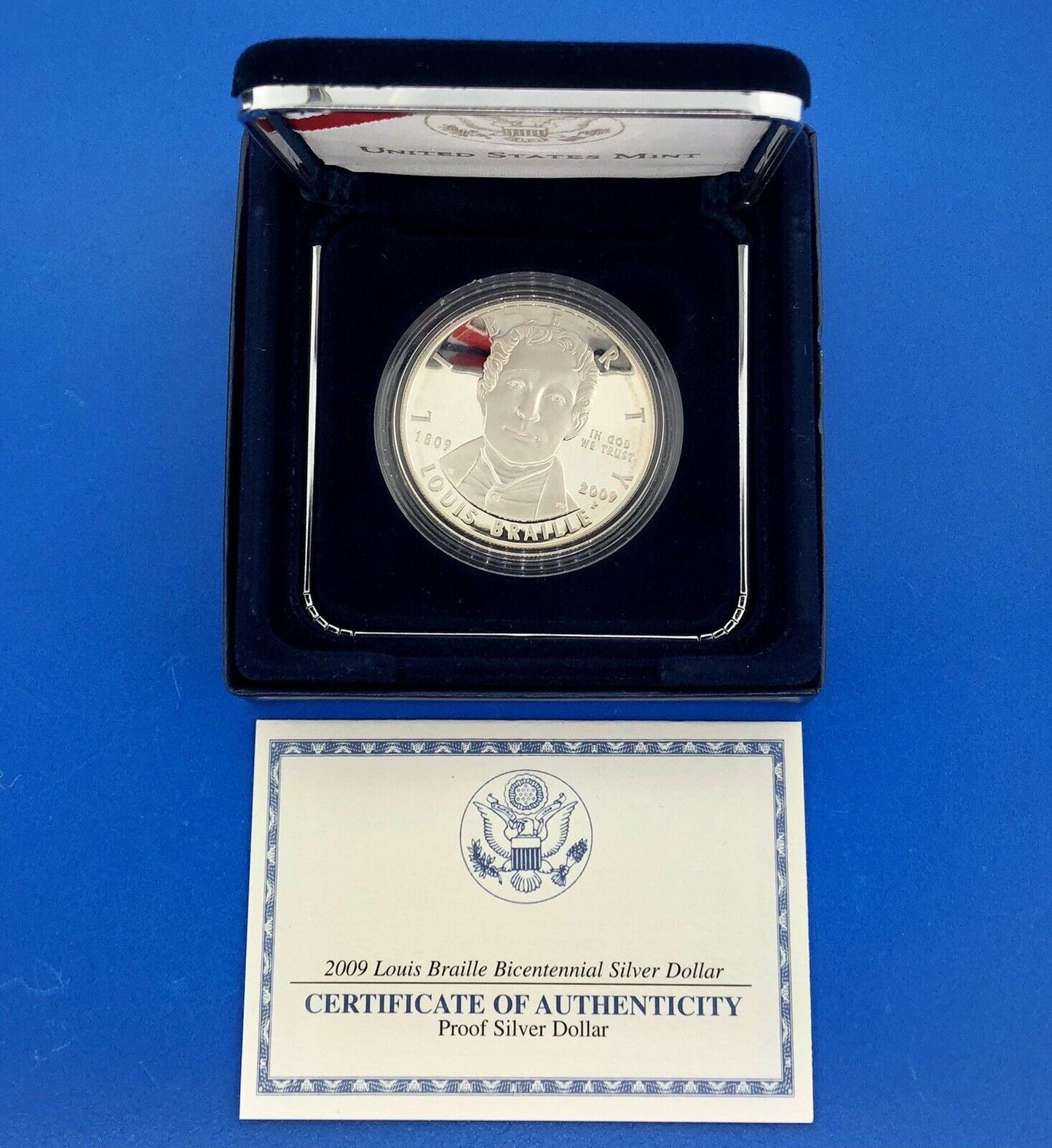 2009 P Louis Braille Bicentennial Commemorative Proof Silver Dollar $1 OMP/COA