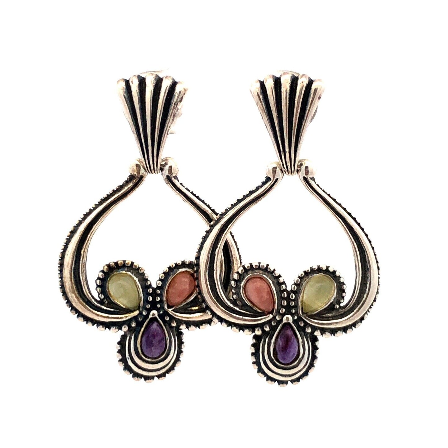 Native American Carolyn Pollack Sterling Silver Multi Gemstone Dangle Earrings