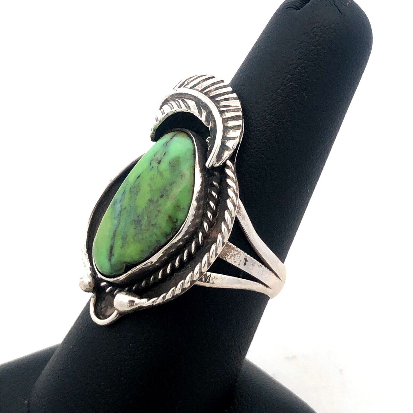 Native American 3 H Shop 925 Sterling Silver Green Turquoise Squash Blossom Ring