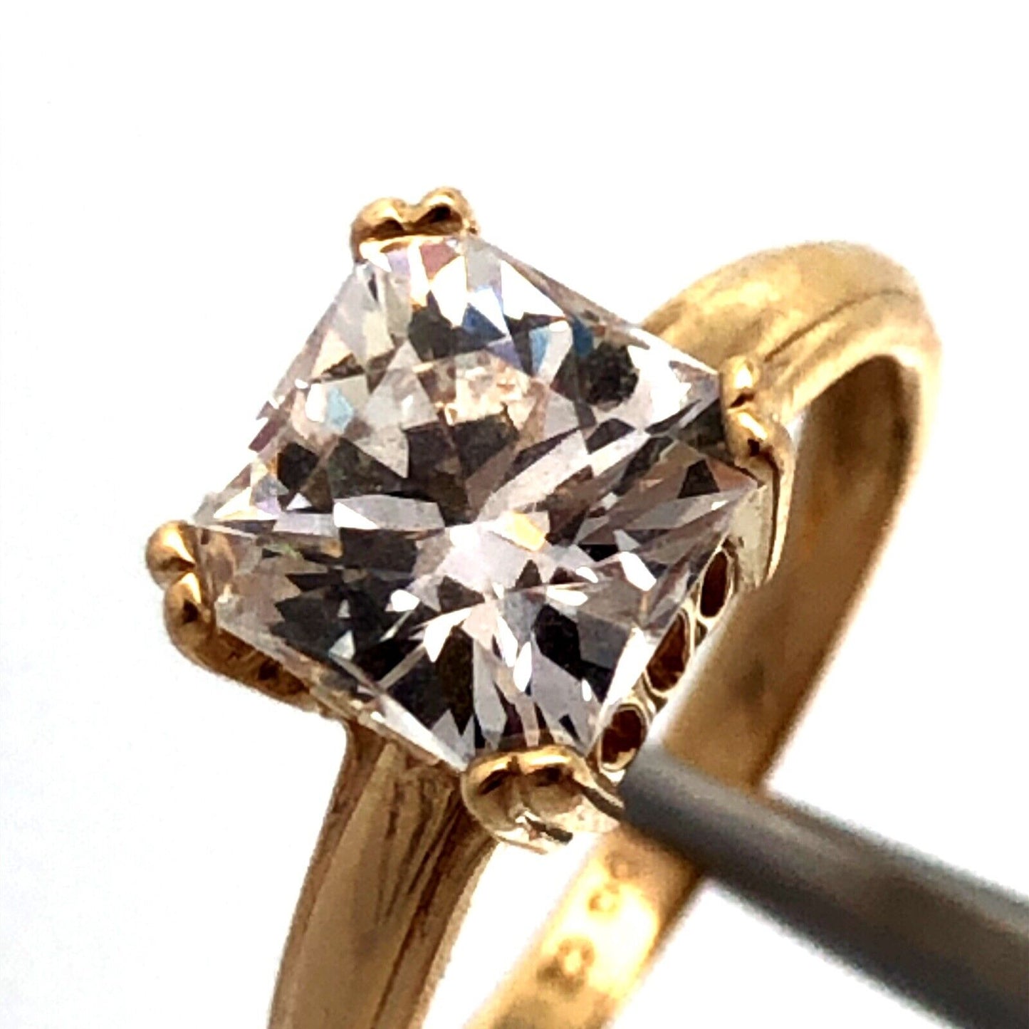 Diamonique 14K Yellow Gold Princess Cut Cubic Zirconia CZ Engagement Ring