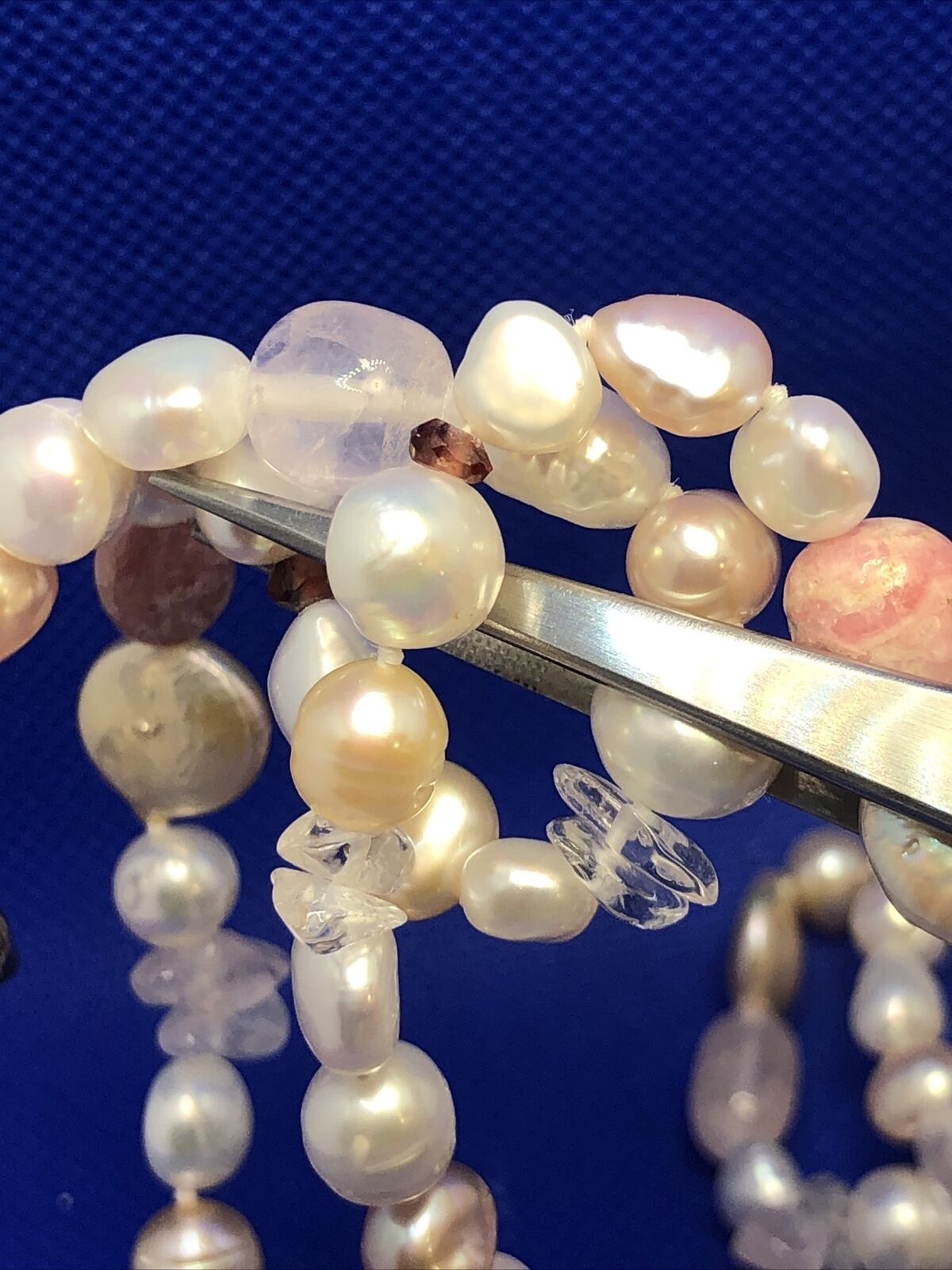 Sterling Silver Pink White Pearl Rhodochrosite Moonstone Garnet Beaded Necklace