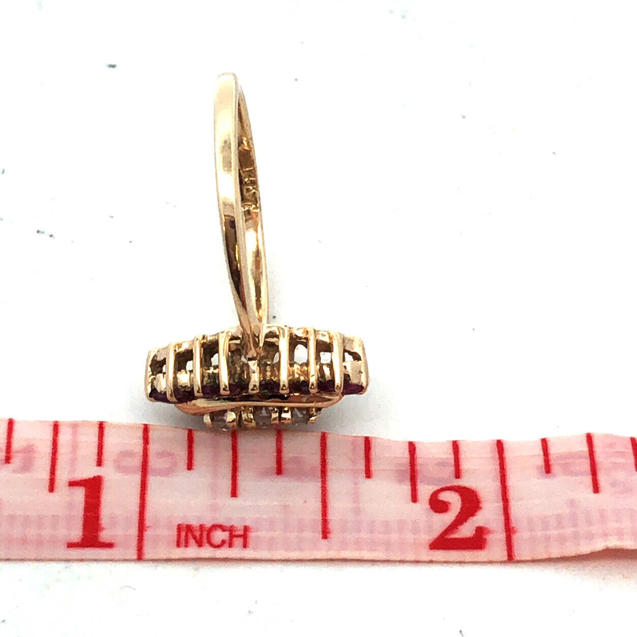 14K Yellow Gold Designer Ruby Diamond Accented July Anniversary Cocktail Ring