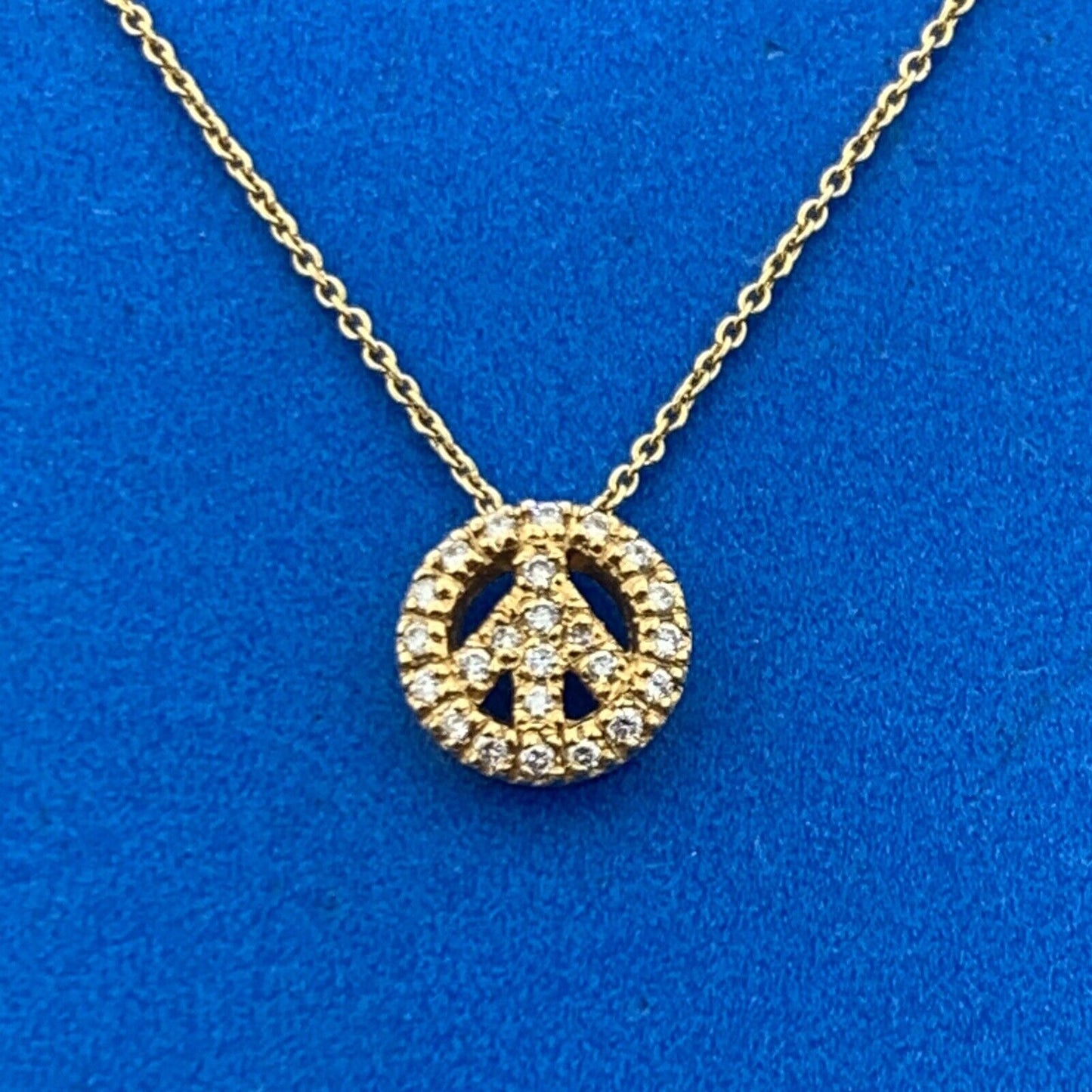 Designer Italy 18K Yellow Gold Diamond Peace Sign Necklace