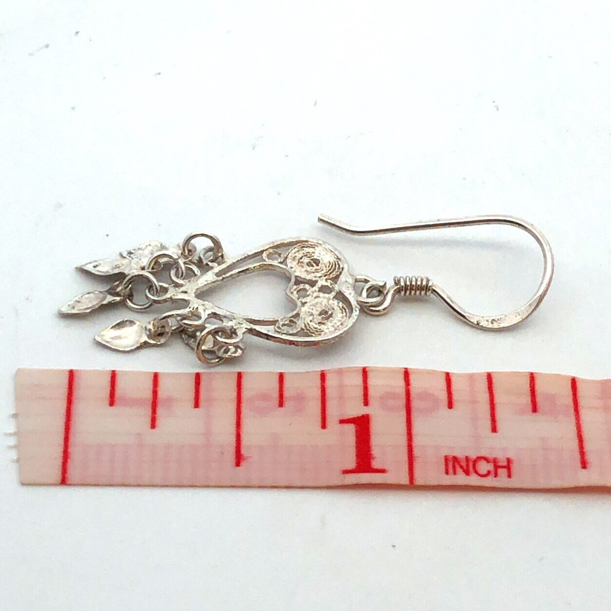 925 Sterling Silver Filigree Heart Dangle Hook Earrings
