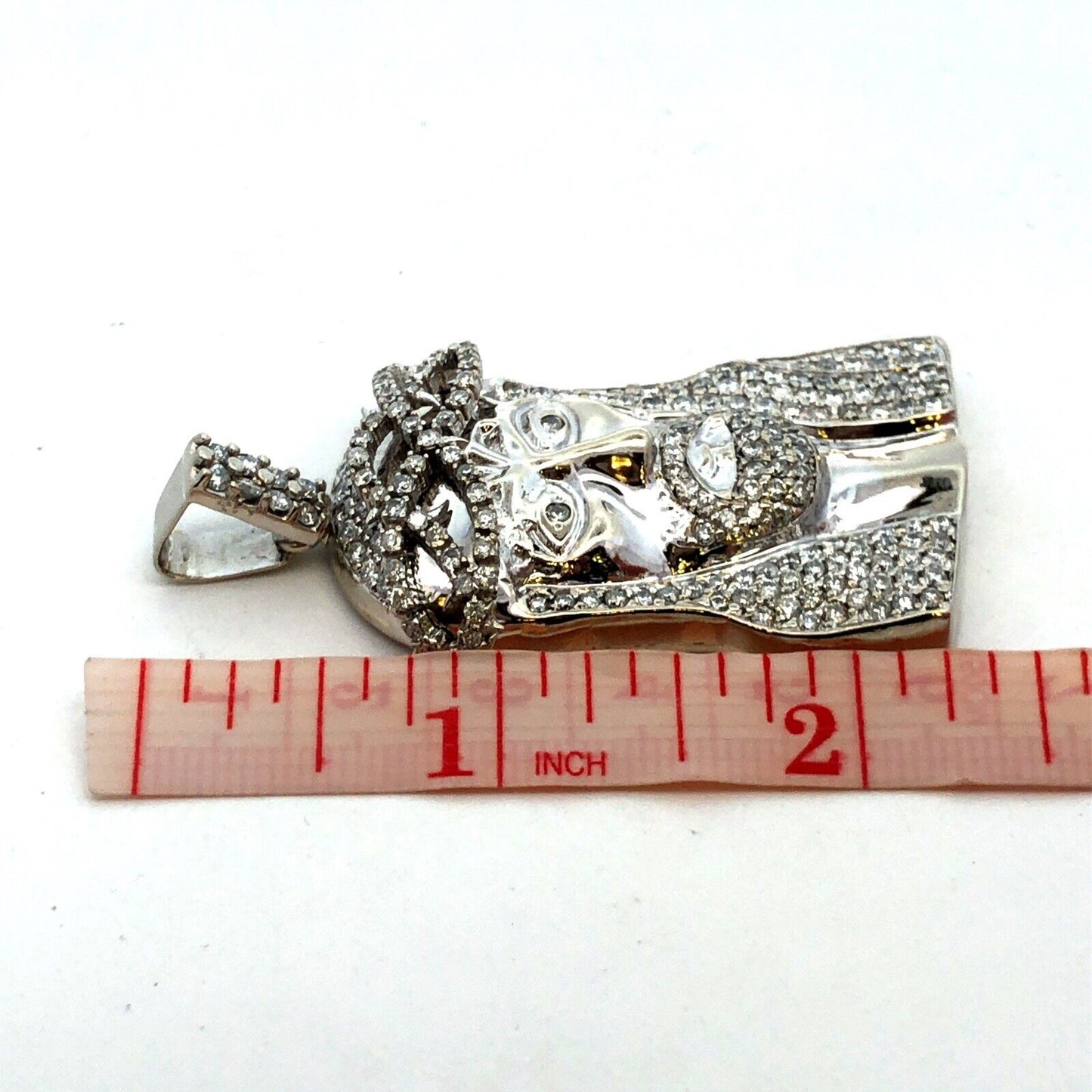 14K White Gold Round Pave Diamond Jesus Christ Face Statement Pendant