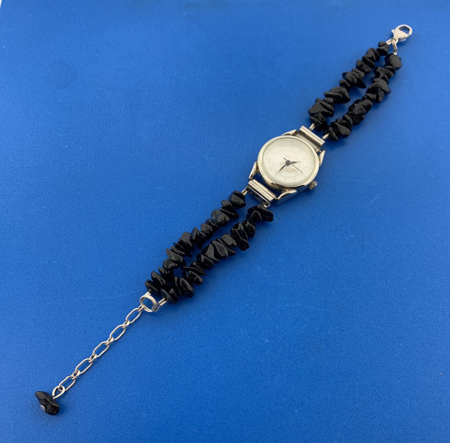 Kokopelli Dancing Flute Player 8" Black Shard Stainless Steel Wristwatch Running