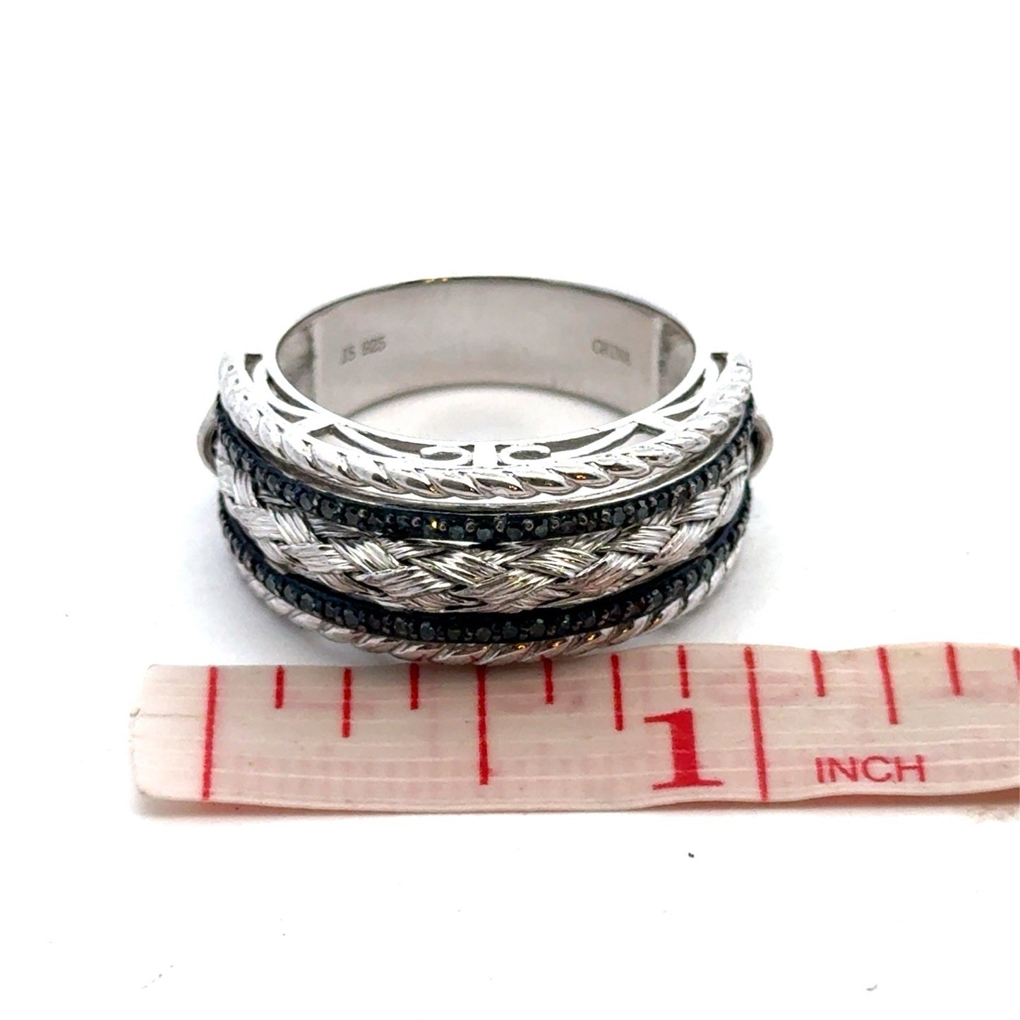 Designer 925 Sterling Silver Black Diamond Braided Rope Statement Size 10 Ring