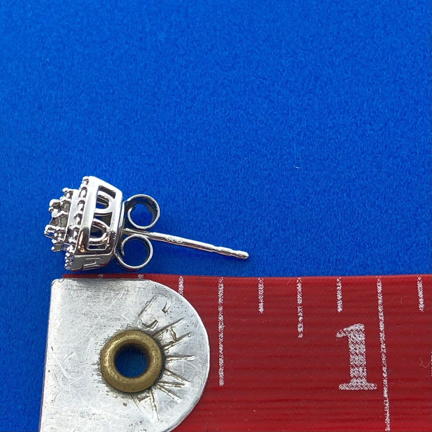Estate 925 Sterling Silver Diamond Cluster Tiered Square Stud Earrings