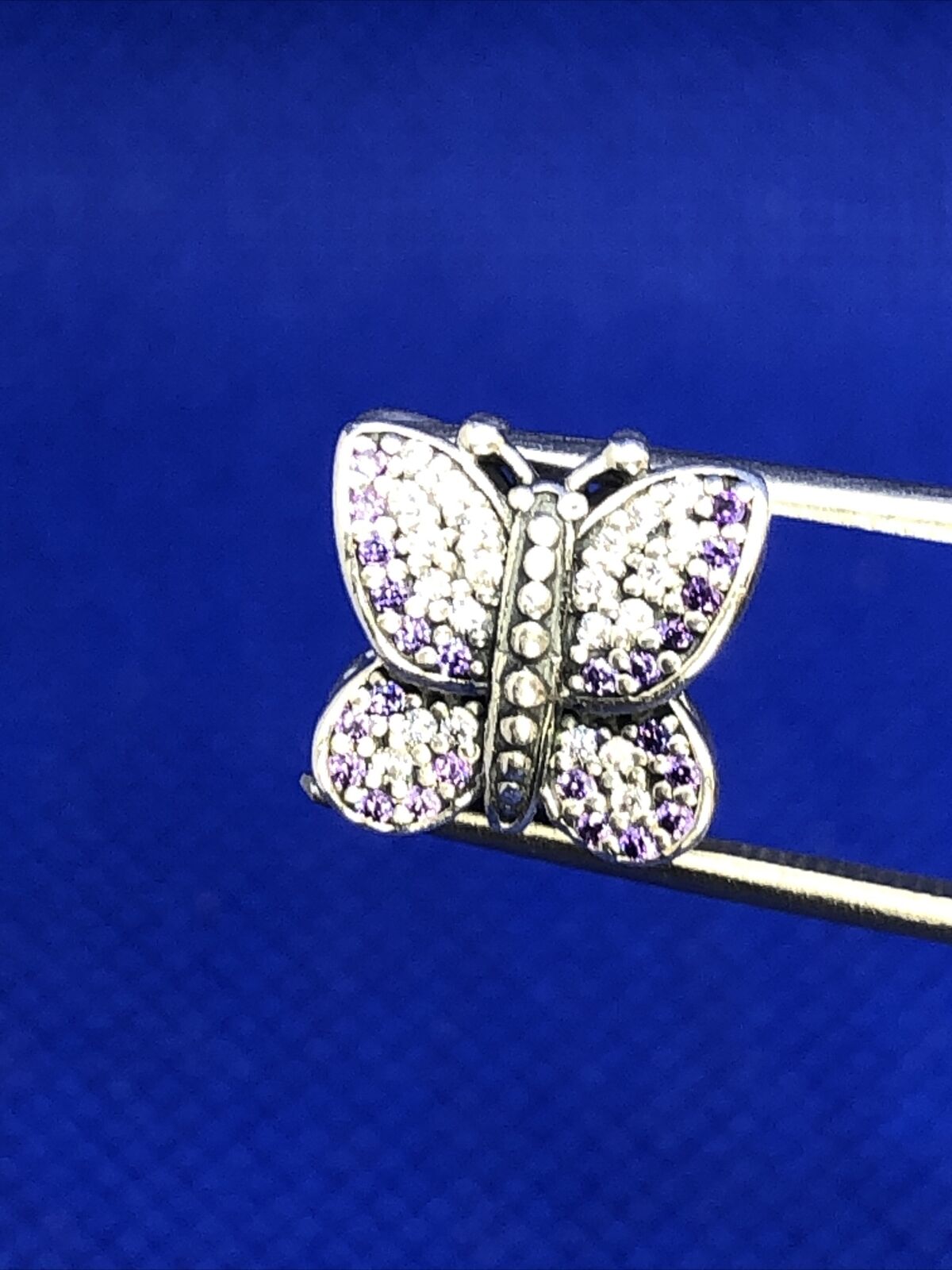 Retired PANDORA ALE 925 Sterling Silver White & Purple CZ Butterfly Charm 791257