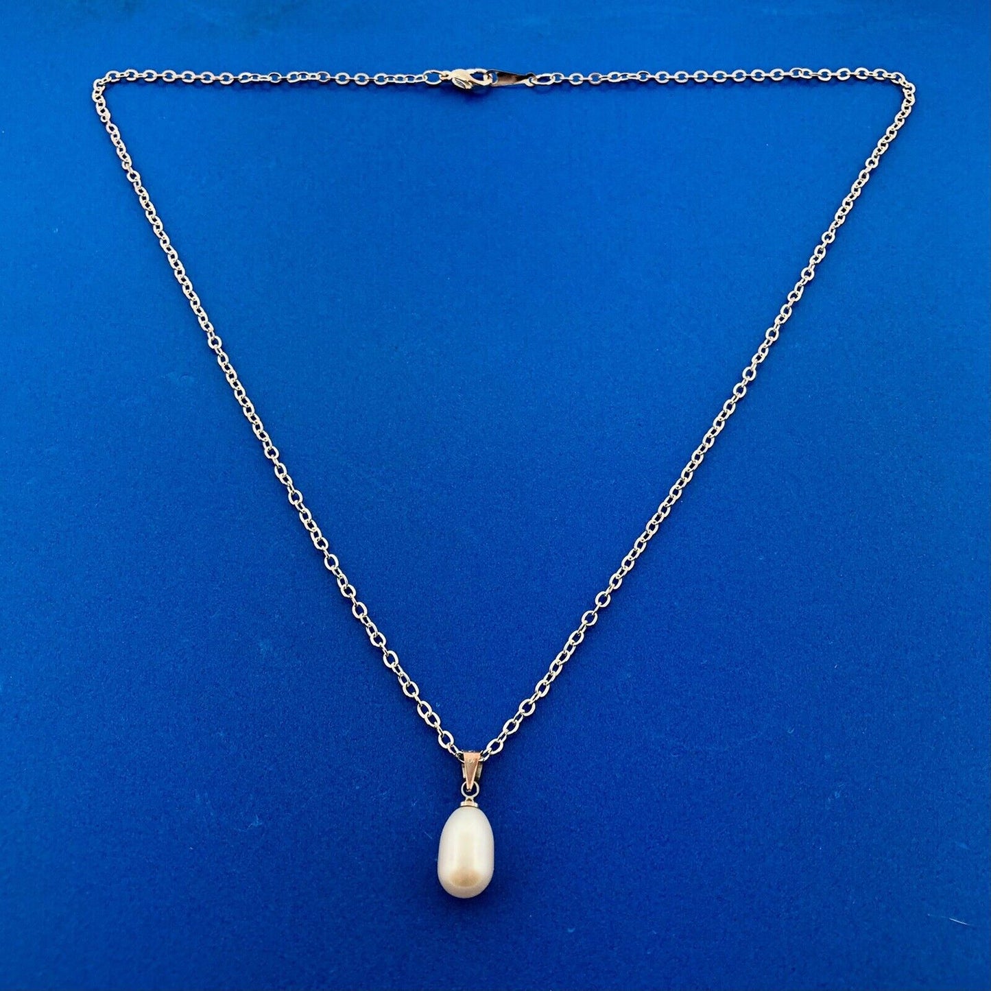 Stunning Sterling Silver 925 18" Oval Link Chain Pearl Necklace