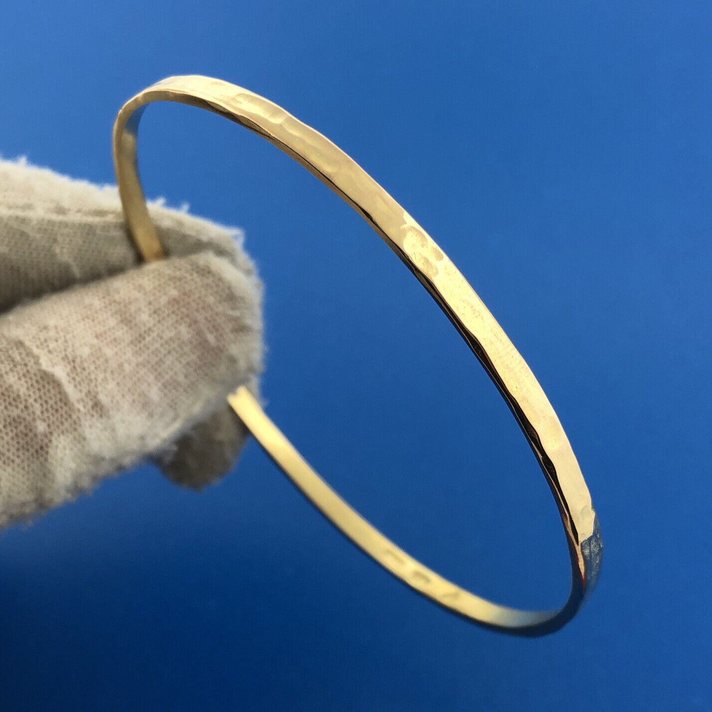 Veronese Italy Sterling Silver Vermeil Hammered Flat Stackable Bangle Bracelet