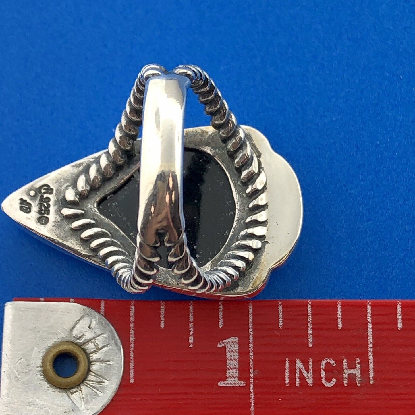 Vintage Sterling Silver 925 Black Onyx Teardrop Cabochon Statement Finger Ring